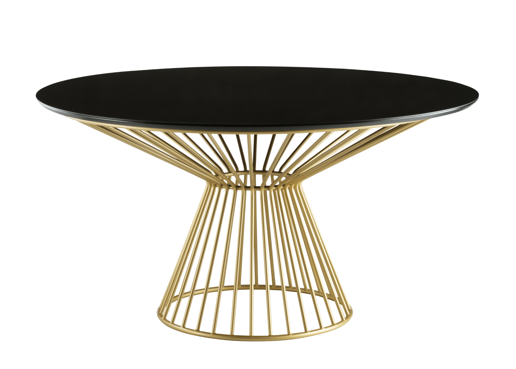 Tampo redondo da mesa de jantar Up em MDF laqueado com vidro pintado, destacando sua forma suave e equilibrada.