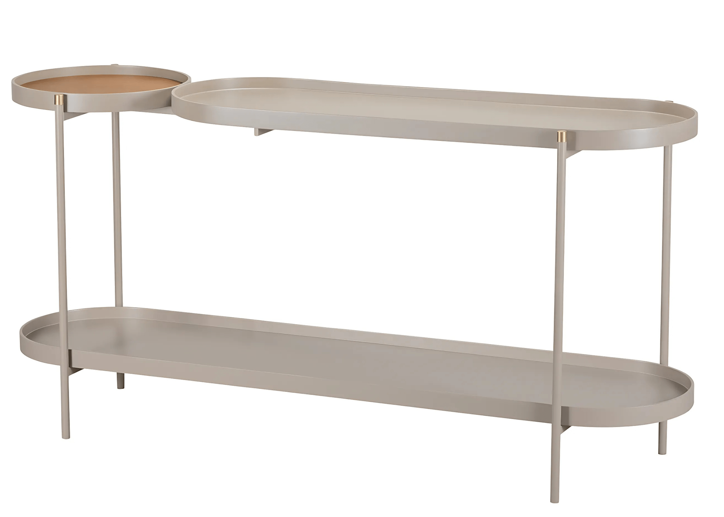 Vista lateral do Aparador Alvin destacando sua leveza visual.