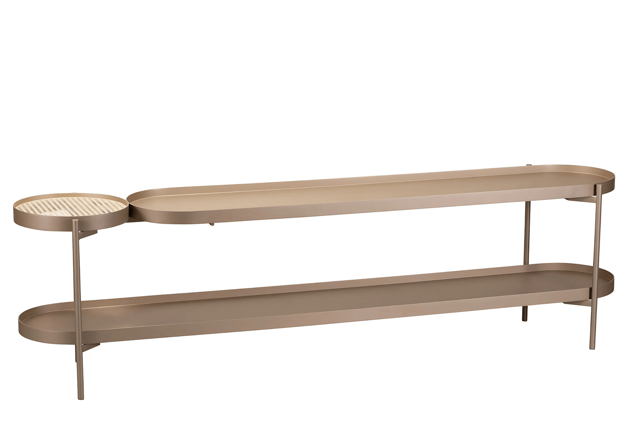 Aparador de Sofá Alvin com estrutura metálica e prateleiras oblongas