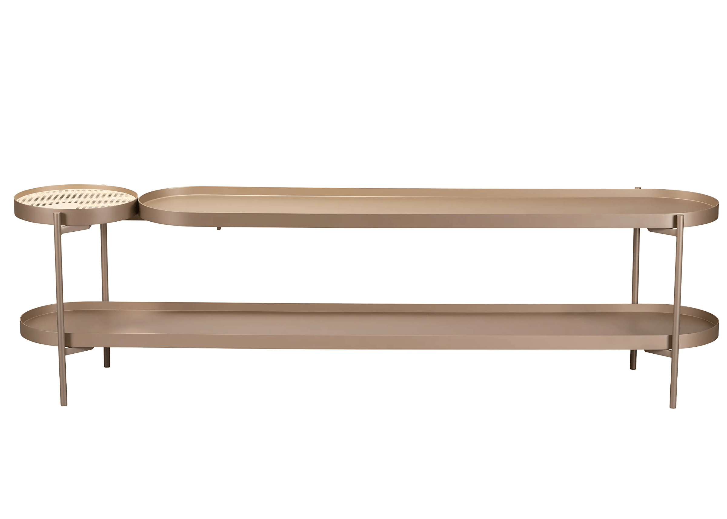 Vista lateral do Aparador de Sofá Alvin em aço carbono