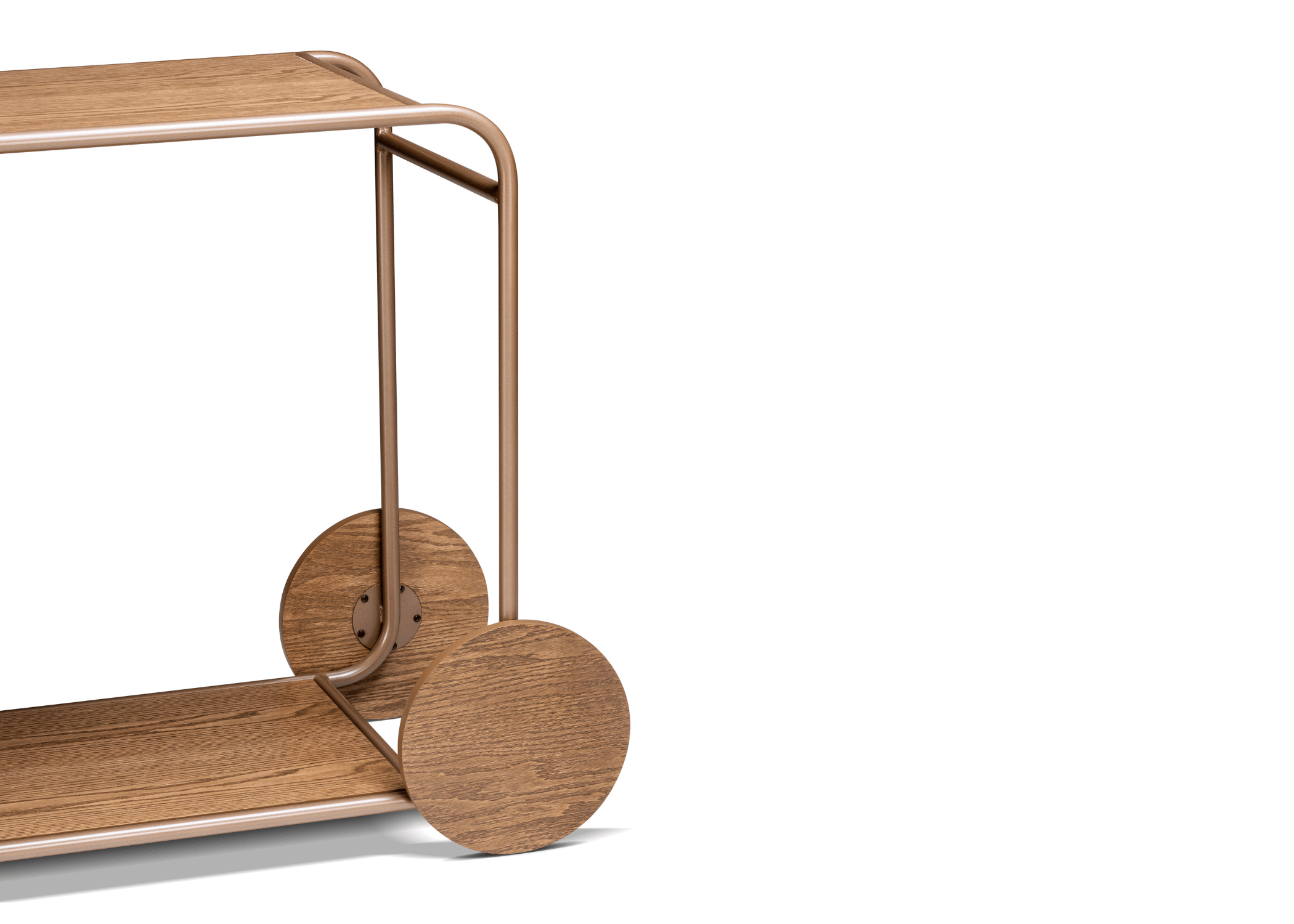 Aparador Bar Yara com base de aço carbono metalizado e tampo de madeira