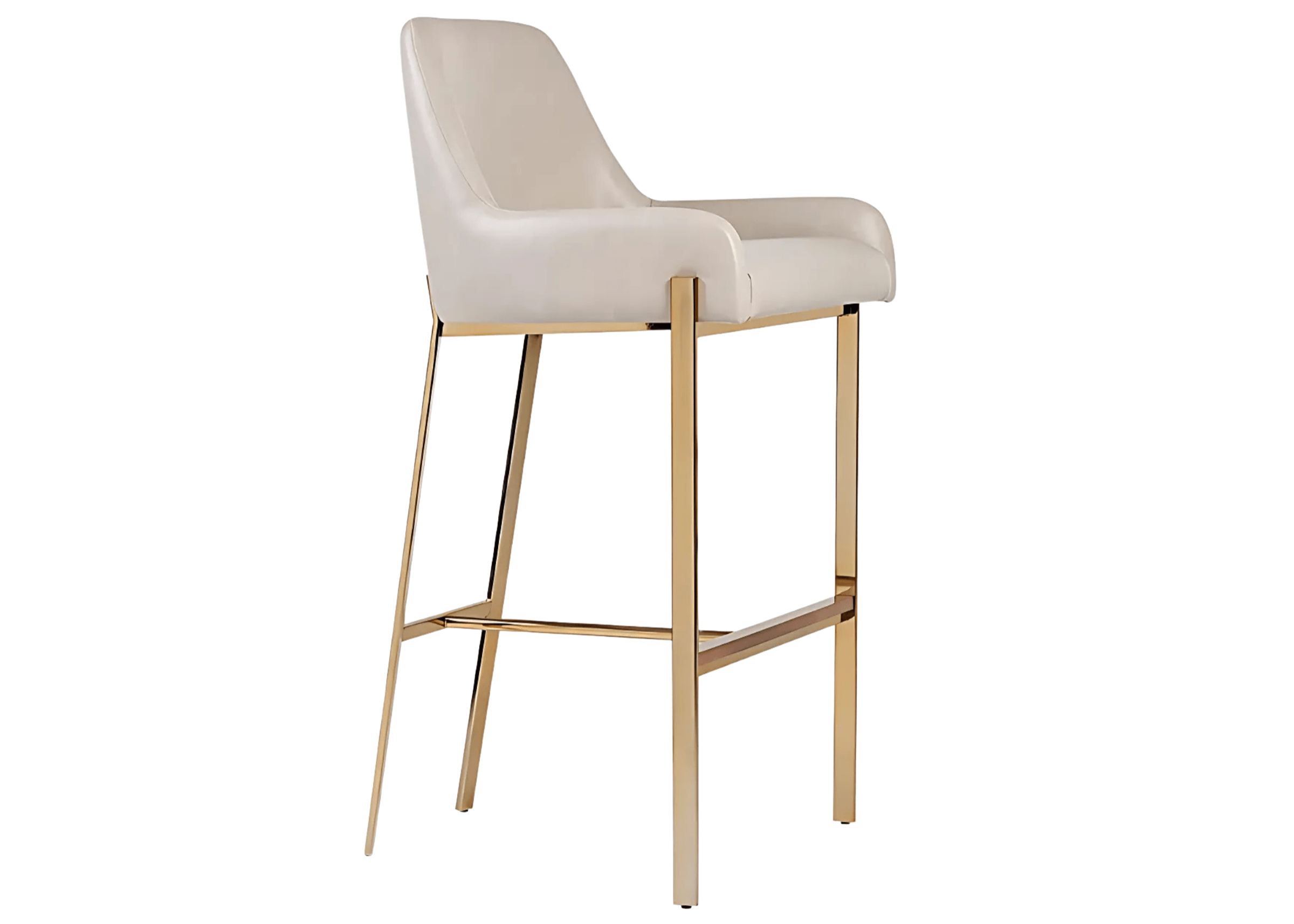 Banqueta Lizzie com assento estofado e estrutura dourada.