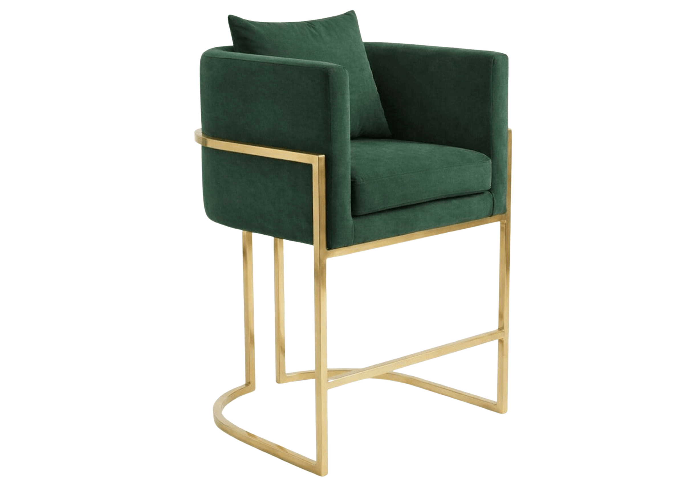 Banqueta Eldorado Slim com estofado verde e base em aço inox dourado, design moderno e sofisticado para bancadas