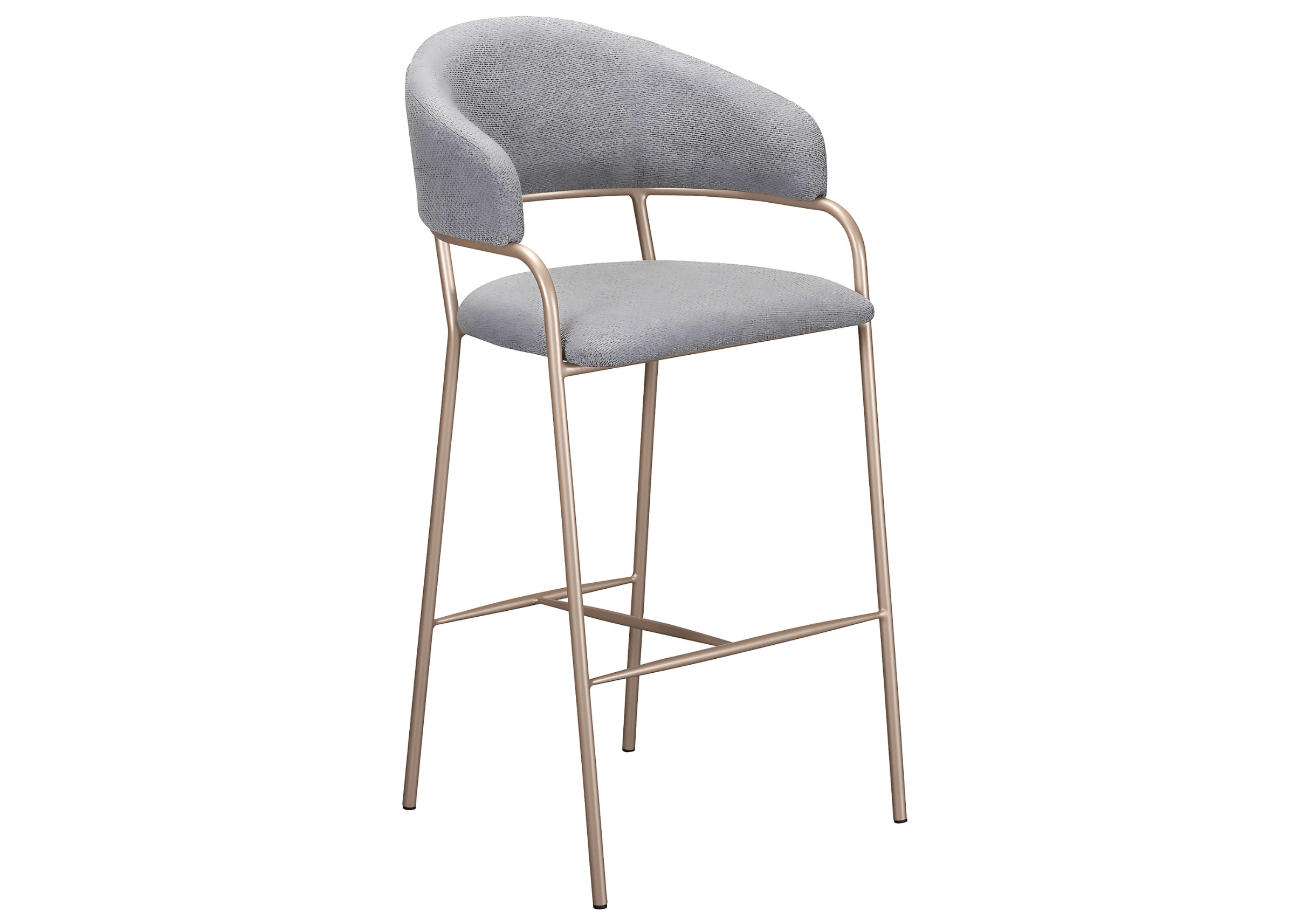 Detalhe do estofado e encosto curvo da Banqueta Eron.