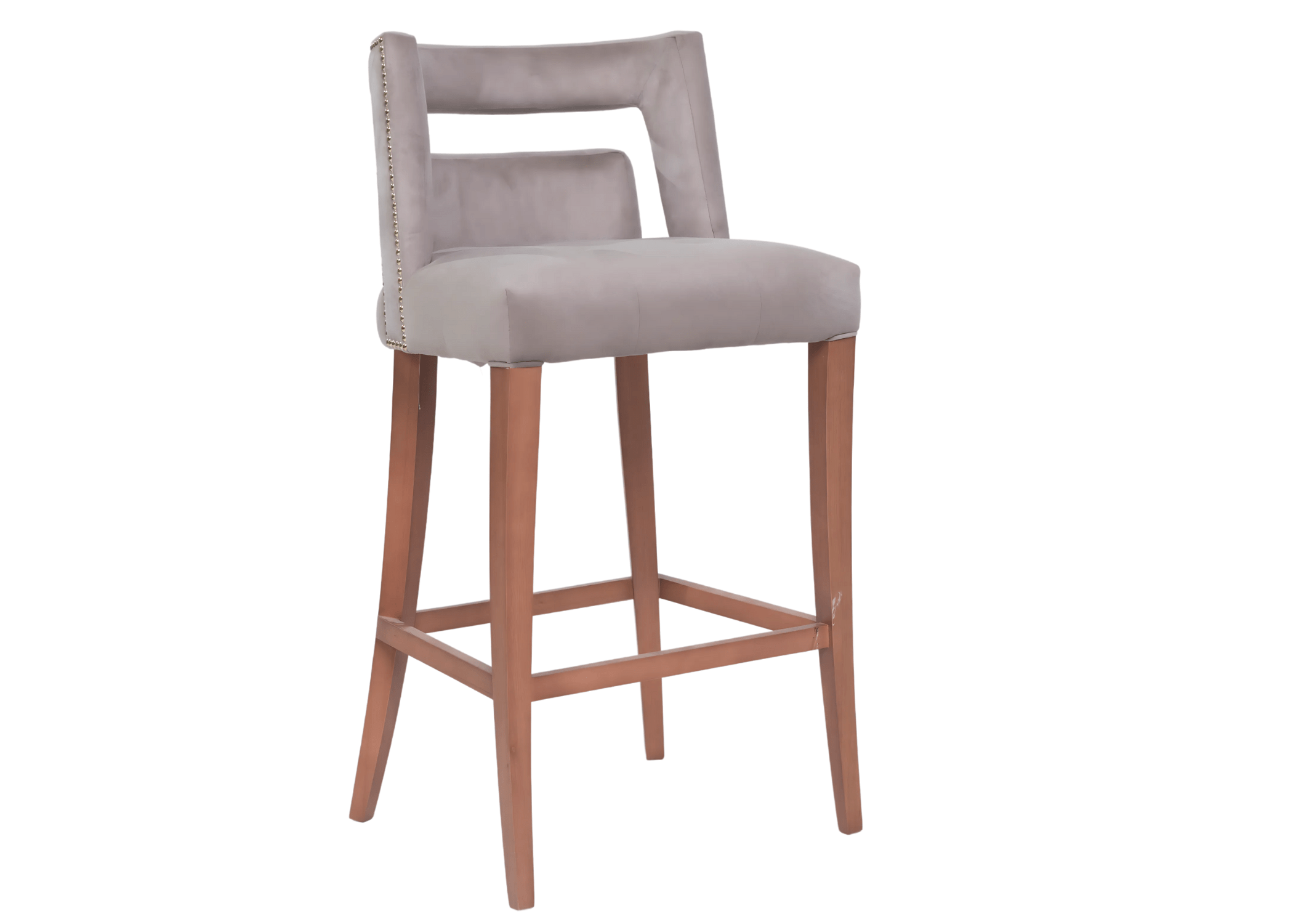 Banqueta Alicia com estrutura em madeira e estofamento confortável.