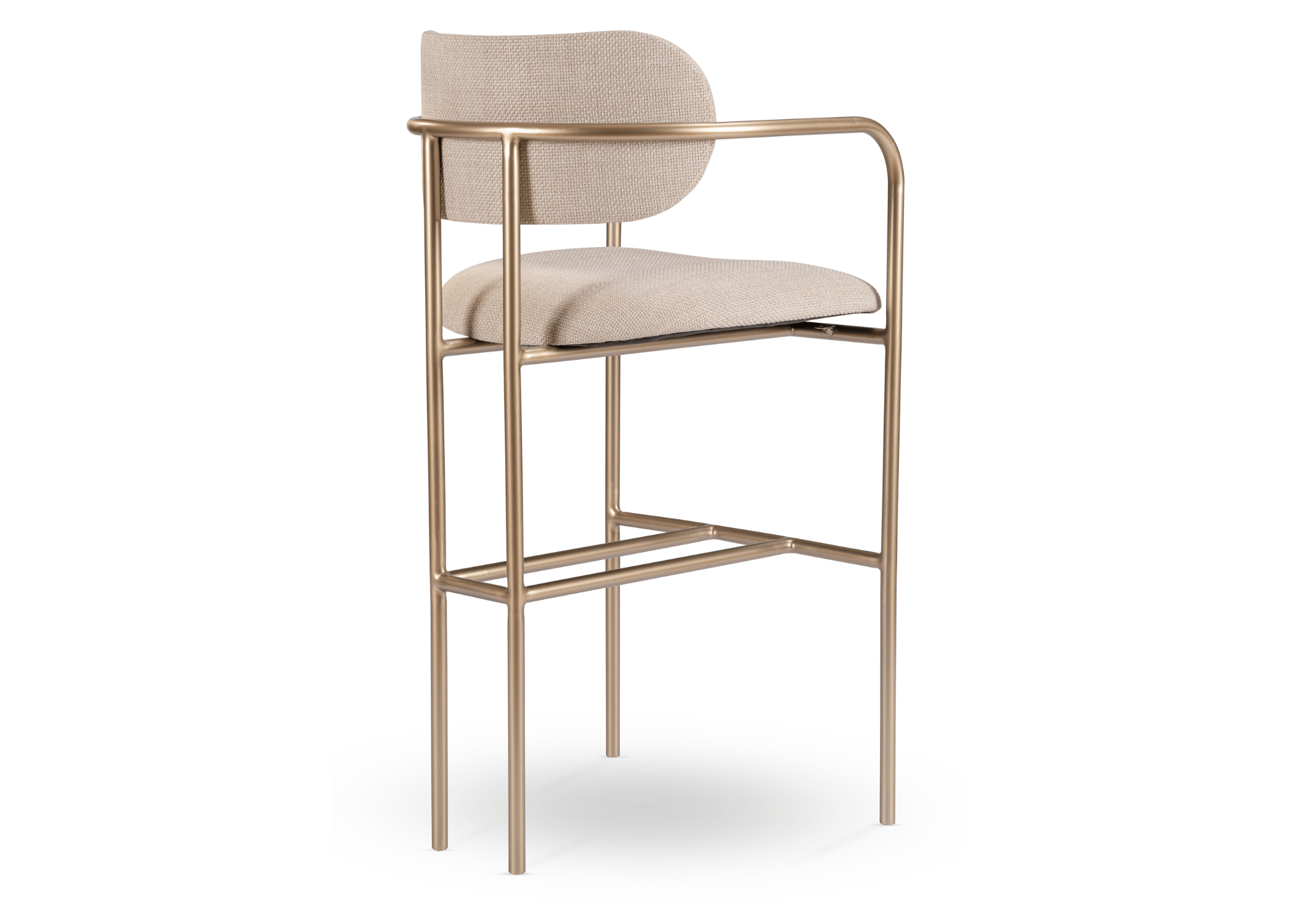 Detalhe da base em aço carbono da Banqueta Chipre, adicionando um toque de glamour.