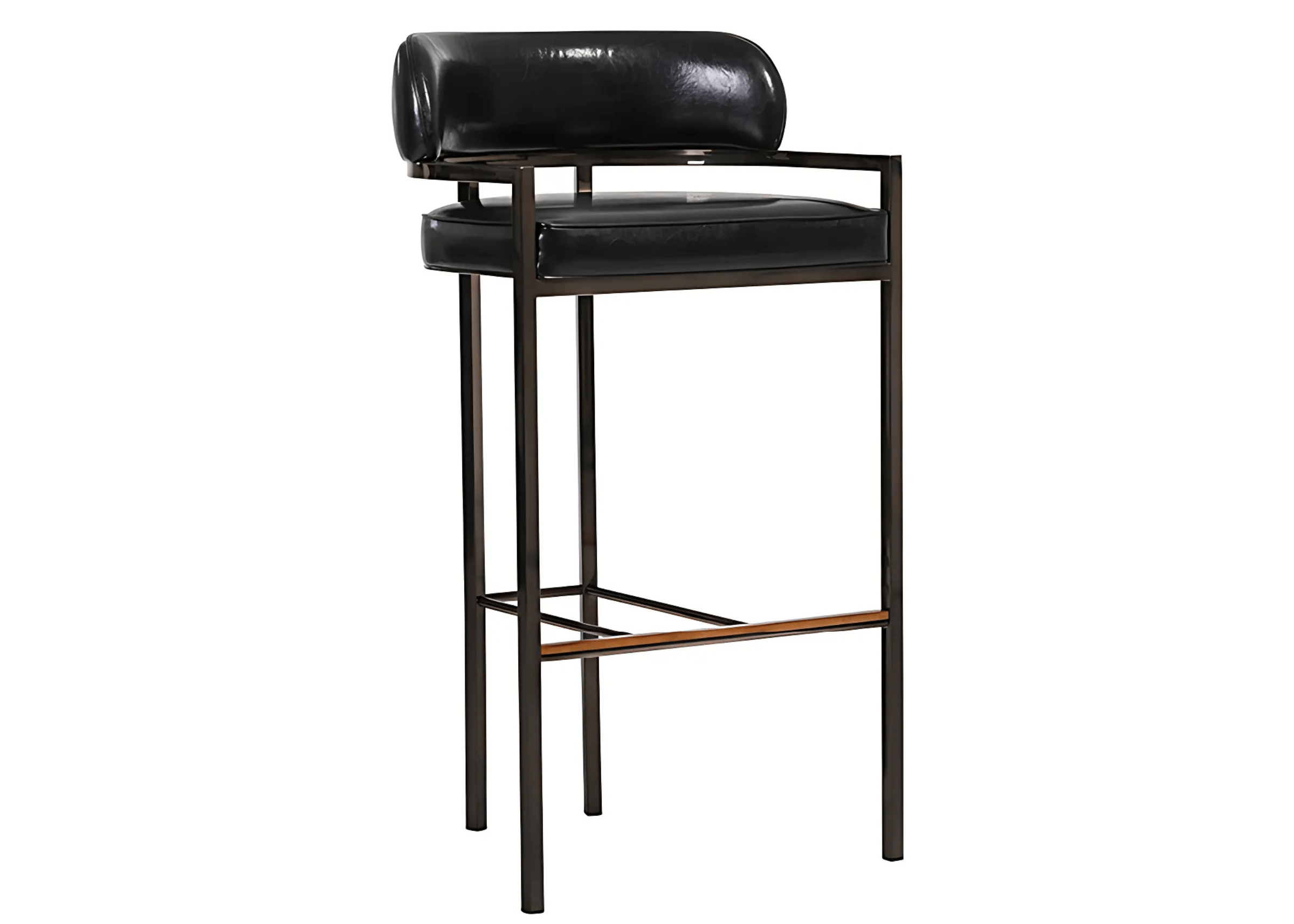 Banqueta Flora com assento preto e estrutura metálica moderna