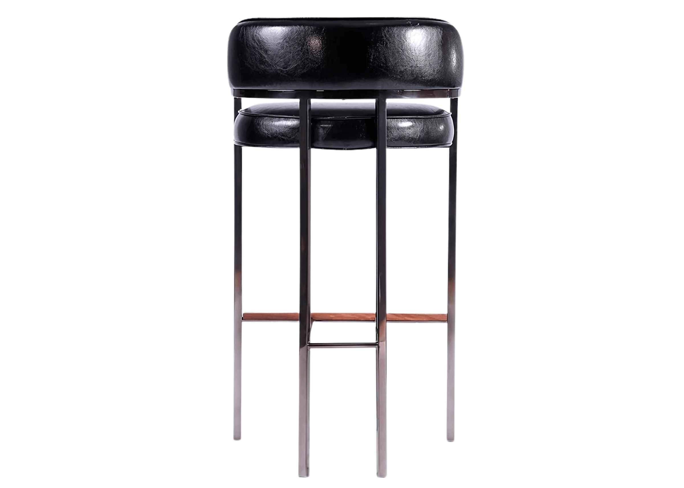 Detalhe do encosto cilíndrico estofado da Banqueta Flora