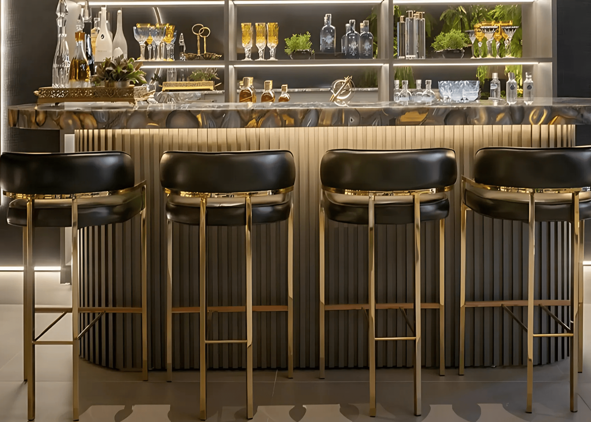 Design sofisticado da Banqueta Flora para ambientes contemporâneos