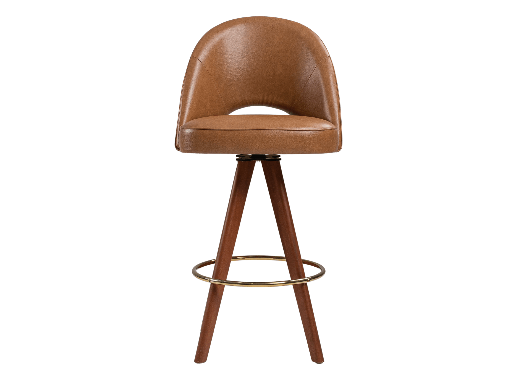 Banqueta Stein com encosto circular e pés de madeira para um design sofisticado.