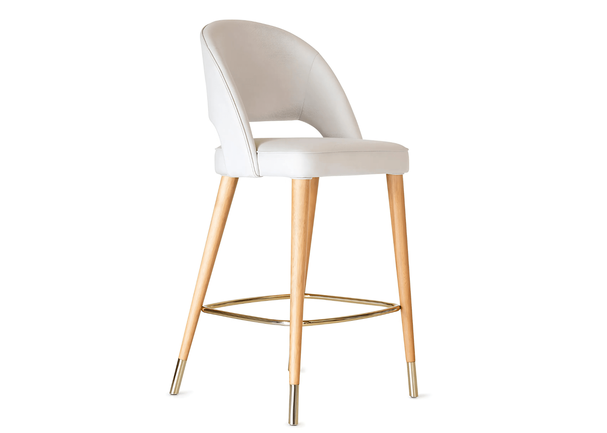 Banqueta moderna Molly com detalhes em aço dourado.