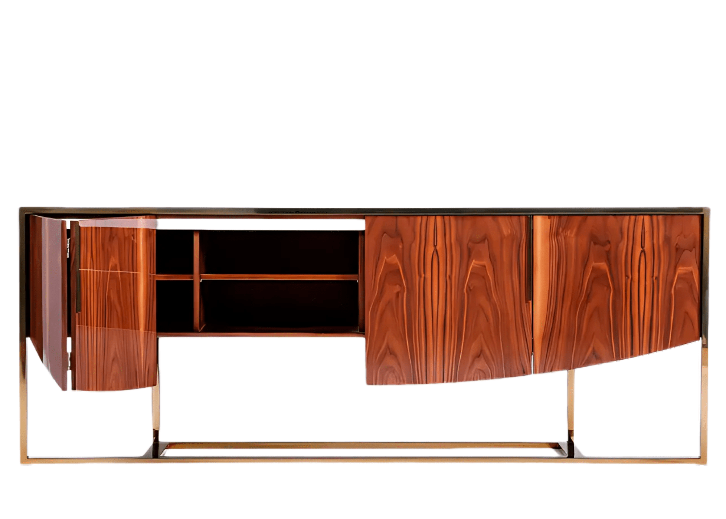 Detalhe das curvas elegantes e acabamento do Buffet Baggio I