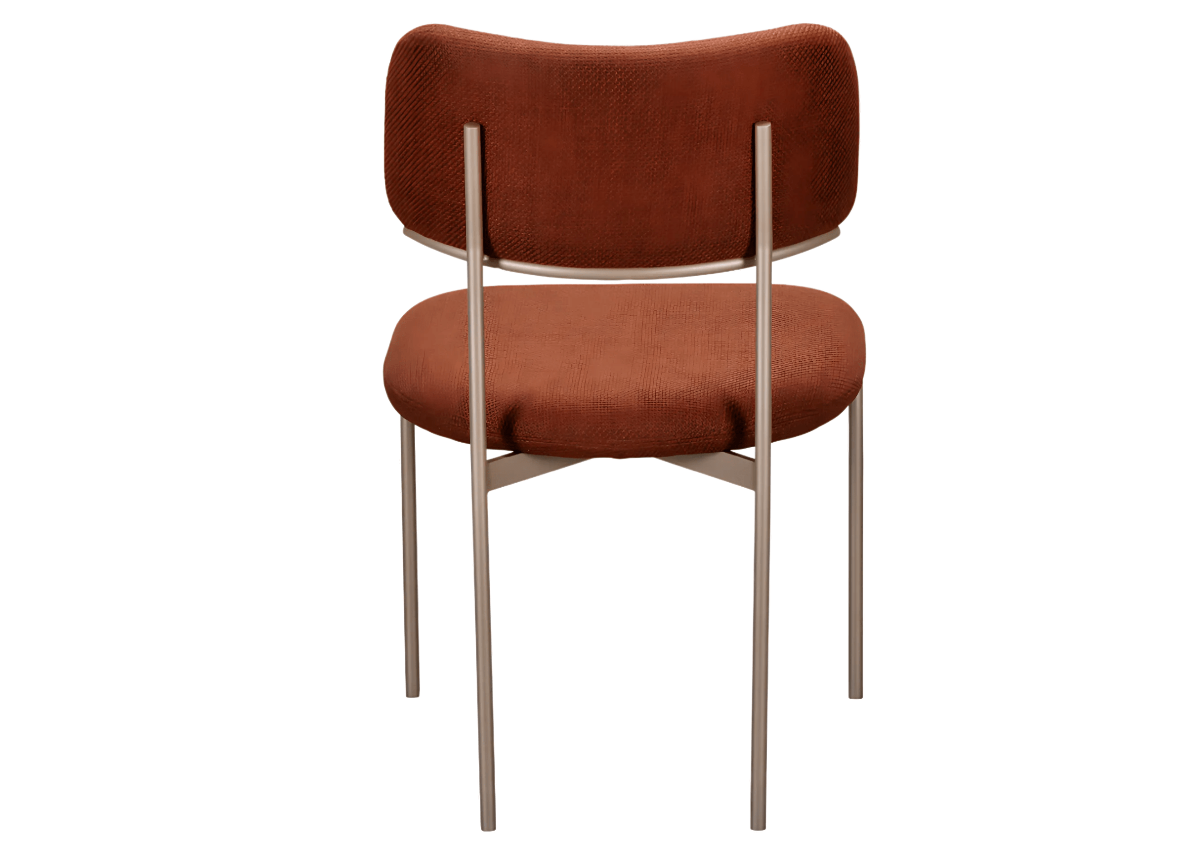 Cadeira Keith com base em aço carbono detalhes da cadeira nas costas.