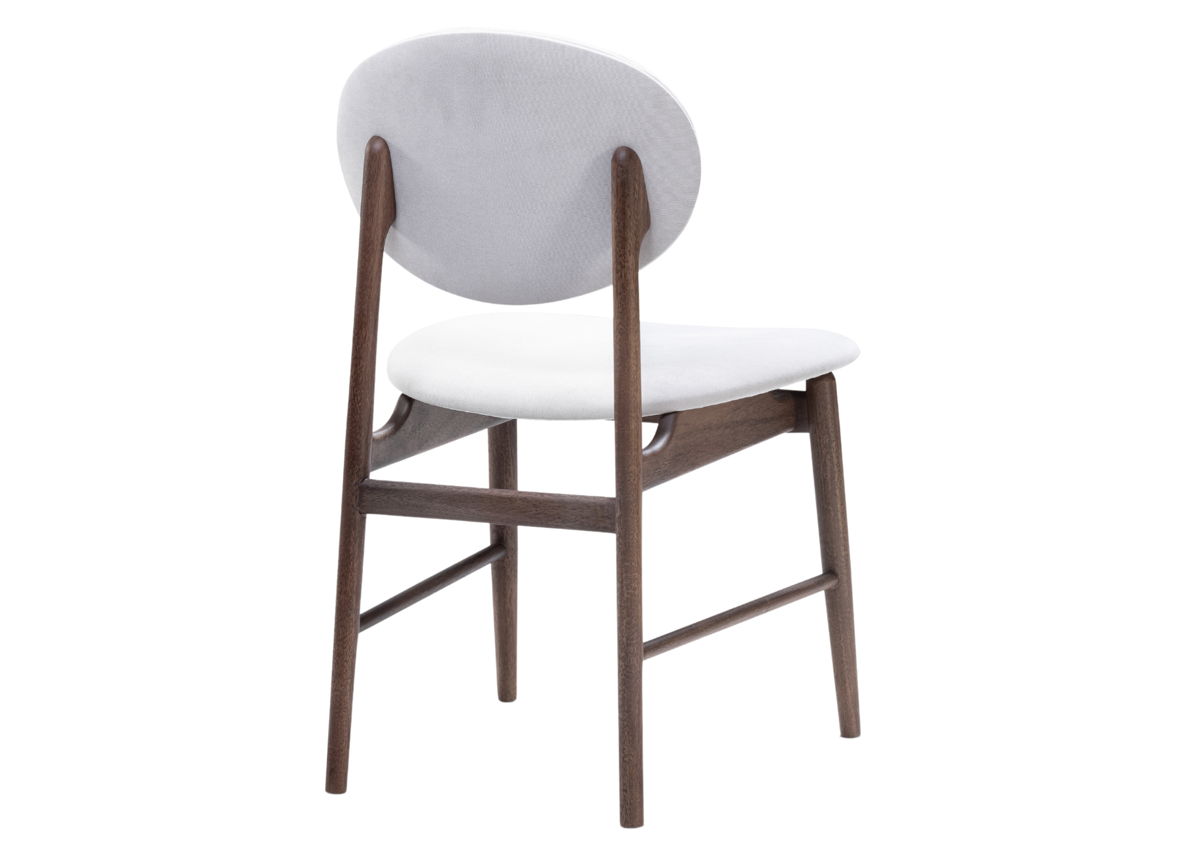 Cadeira Less contemporânea com encosto arredondado e acabamento refinado em madeira natural para ambientes elegantes.