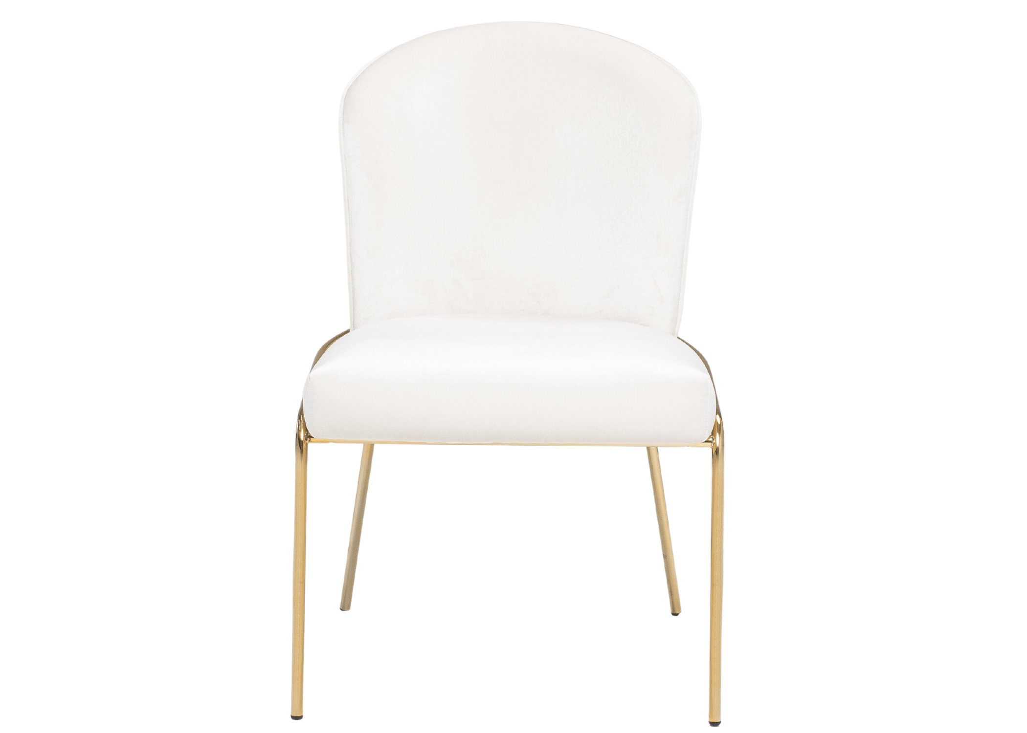 Cadeira Évora estofada com estrutura metálica dourada, elegante e sofisticada.