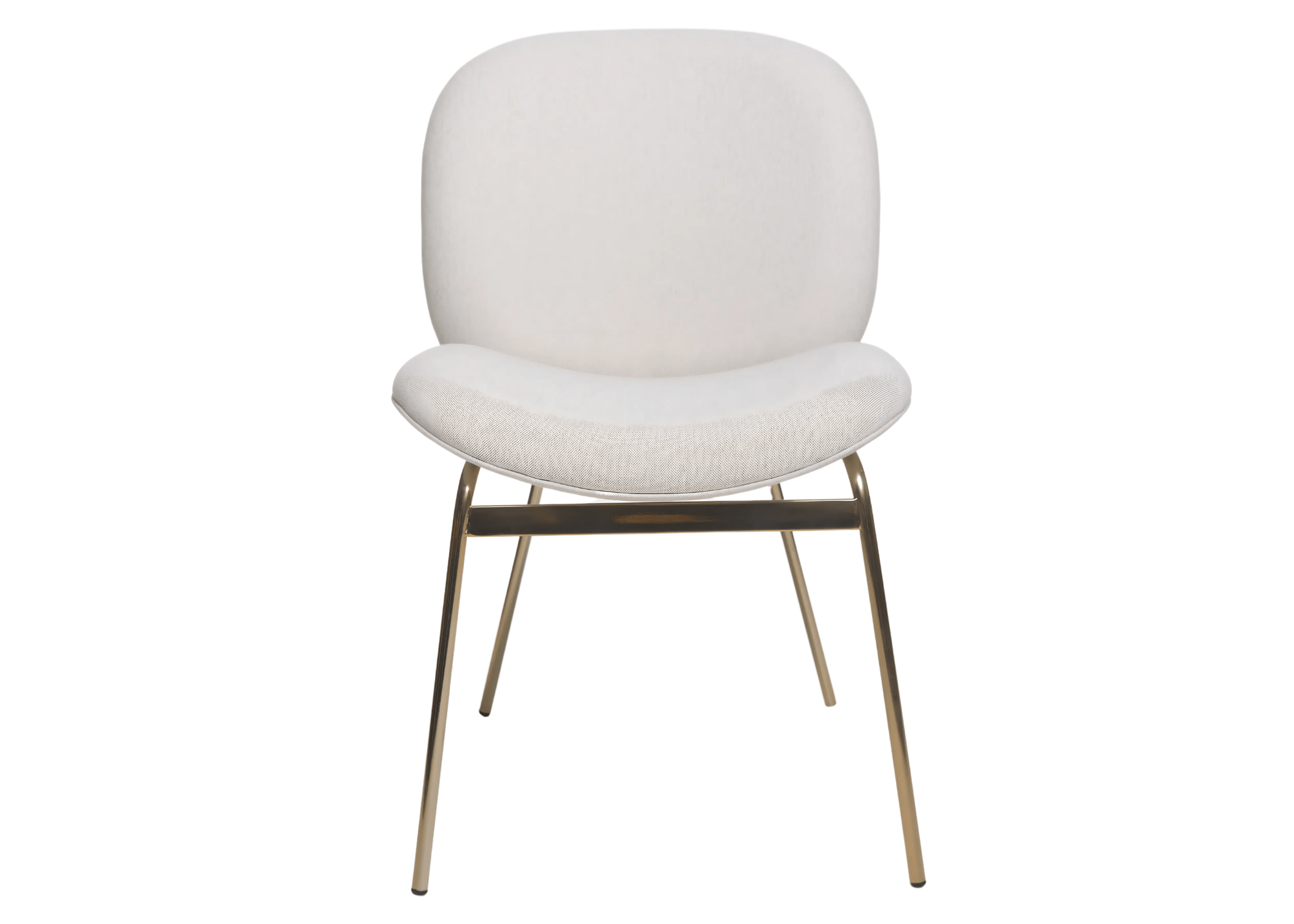 Cadeira Theodoro estofada com base metálica dourada, design sofisticado.