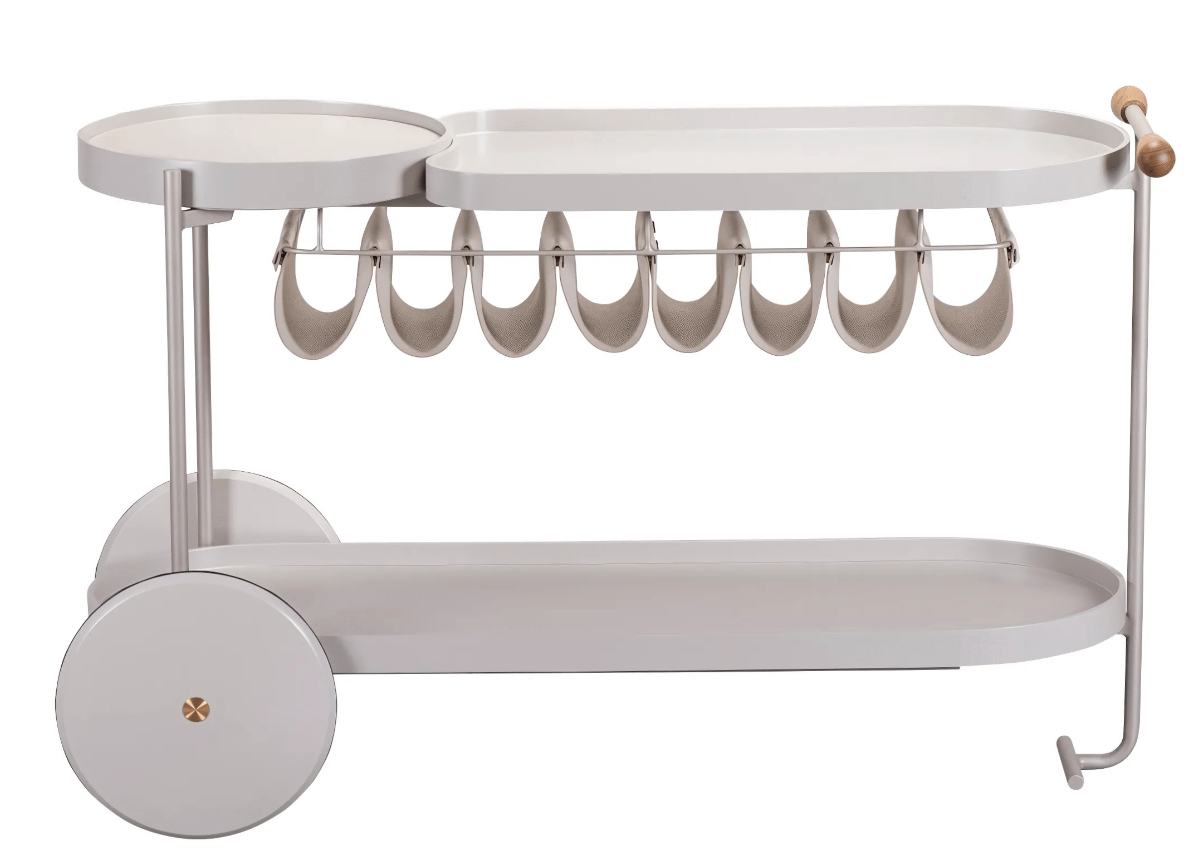 Carrinho Bar Alvin com bandeja oblonga e acabamento em laca