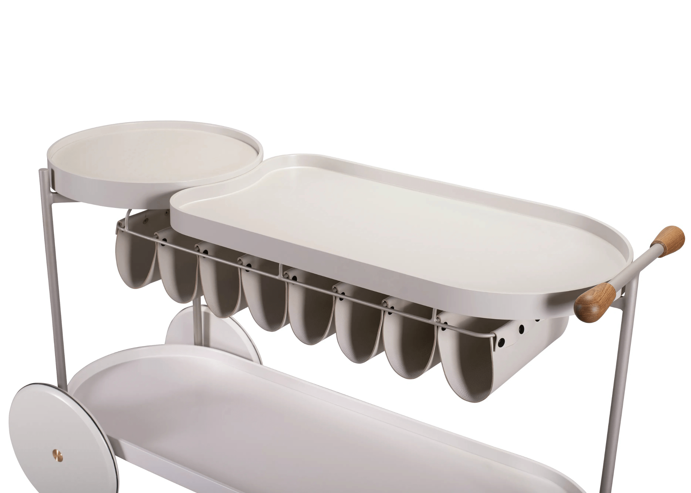 Bandeja redonda do Carrinho Bar Alvin com fundo em recouro