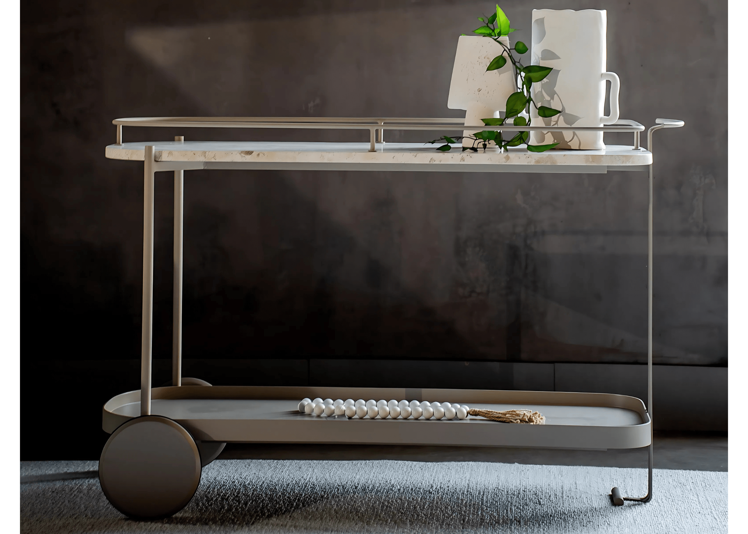 Carrinho Bar Rock compondo sala de estar moderna com sofisticação