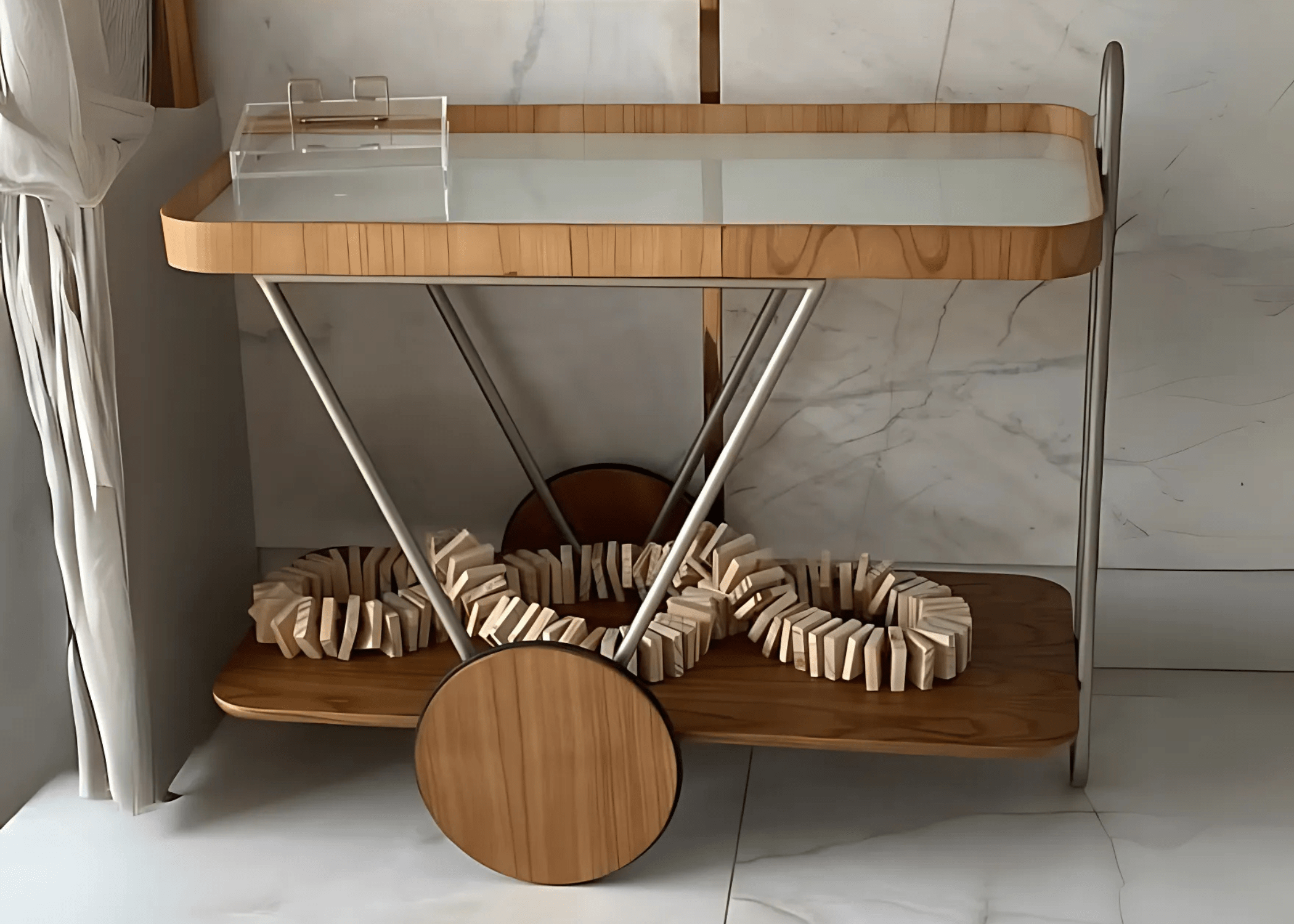 Carrinho Bar Luna: Design contemporâneo e funcionalidade em perfeita harmonia.