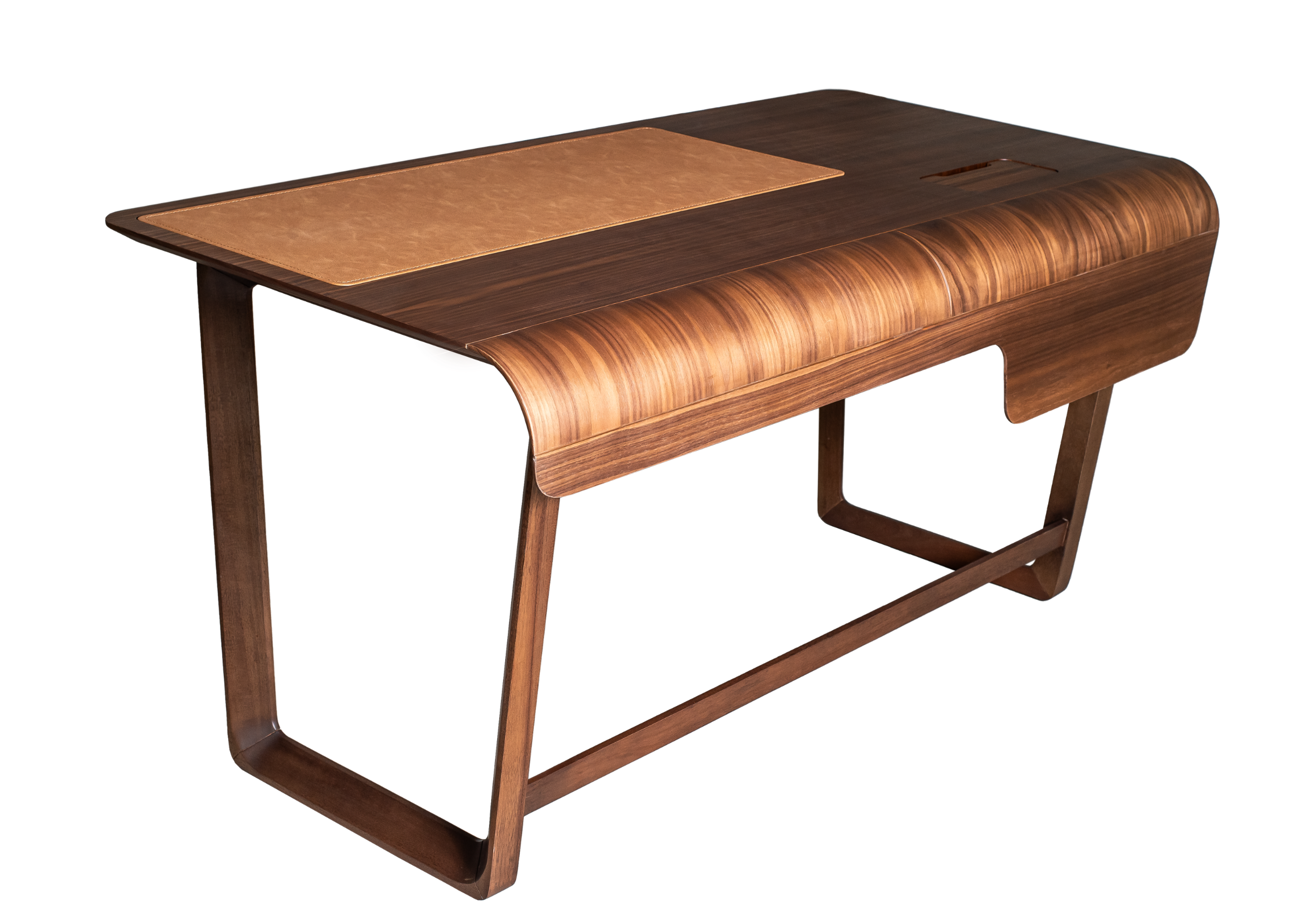 Escrivaninha Davi II com duas gavetas suspensas, acabamento em lâmina de madeira e design elegante para ambientes corporativos.