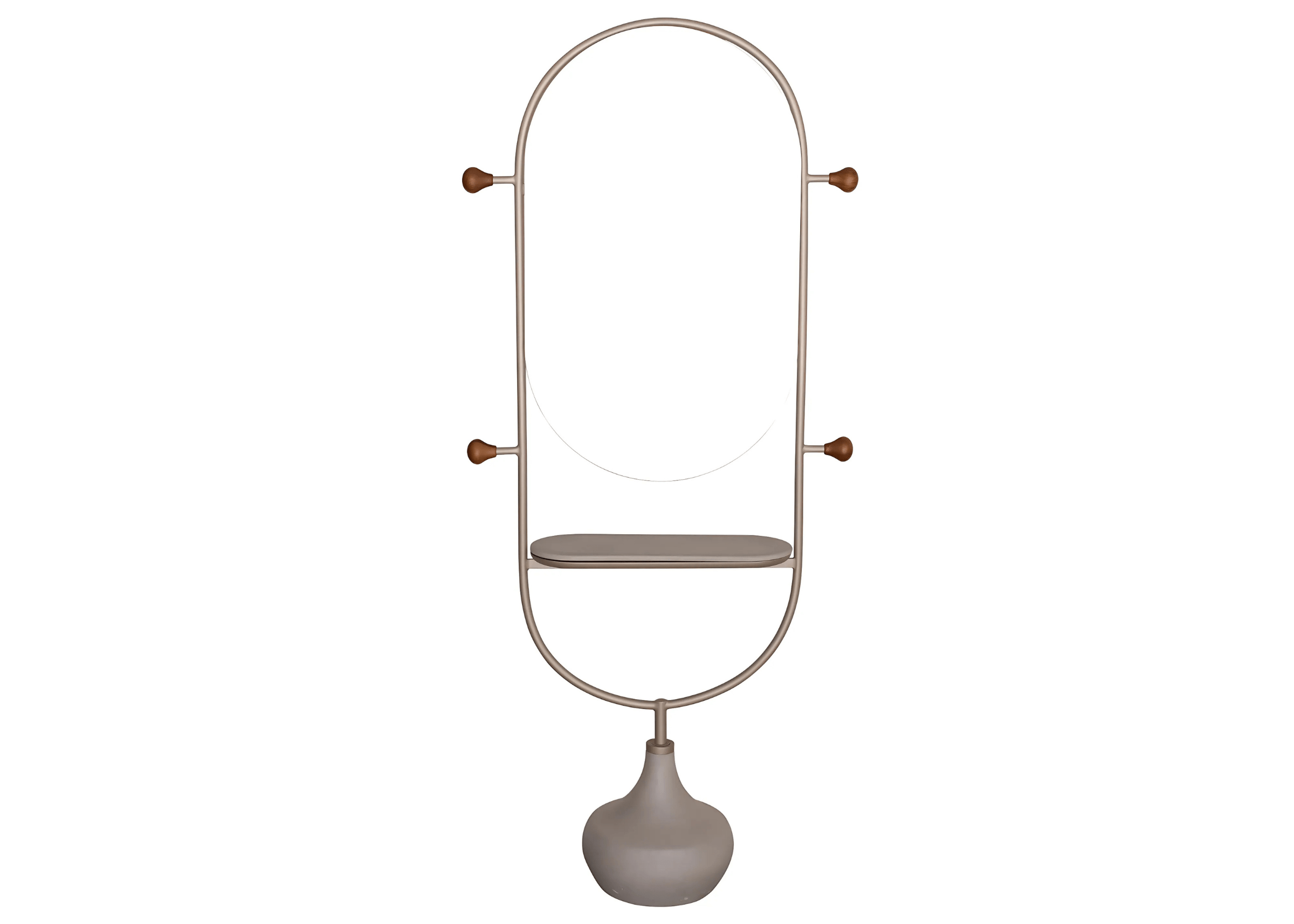 Espelho de chão com base em cimento e estrutura metálica moderna