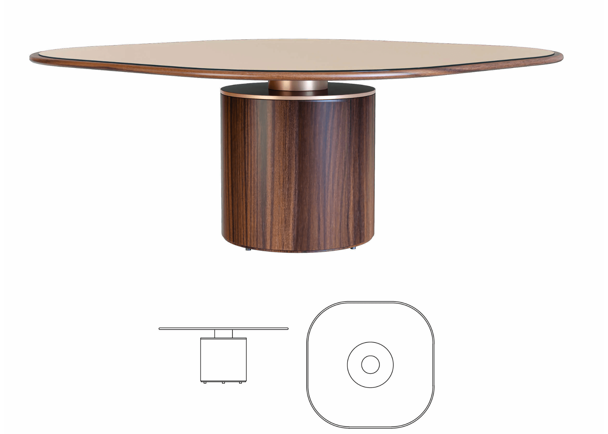 A Mesa Celeste, com seu formato quadrado e cantos arredondados, combina design moderno e suavidade, proporcionando uma elegância única ao seu espaço.