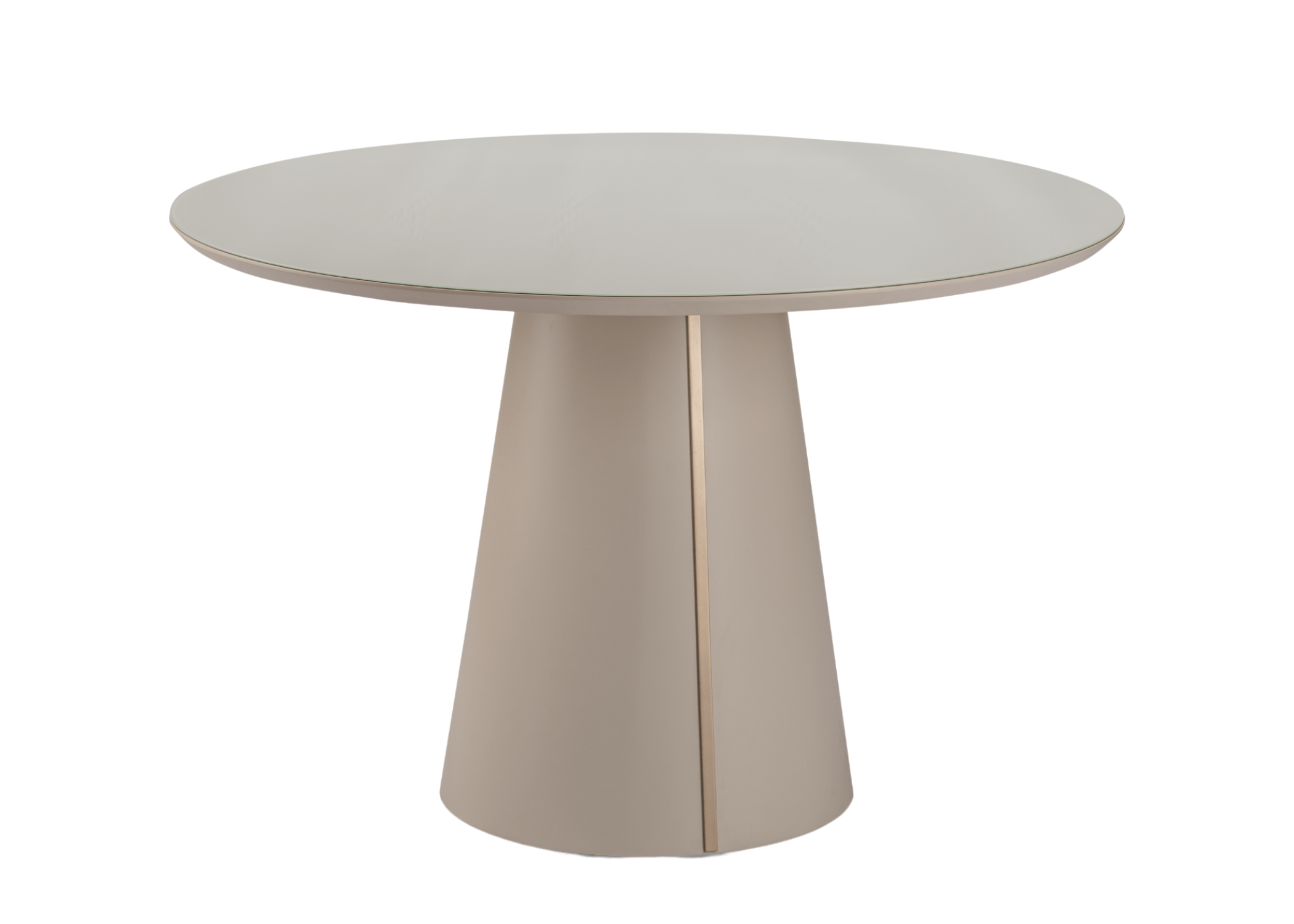 Vista lateral da mesa Kenny com base em cone.