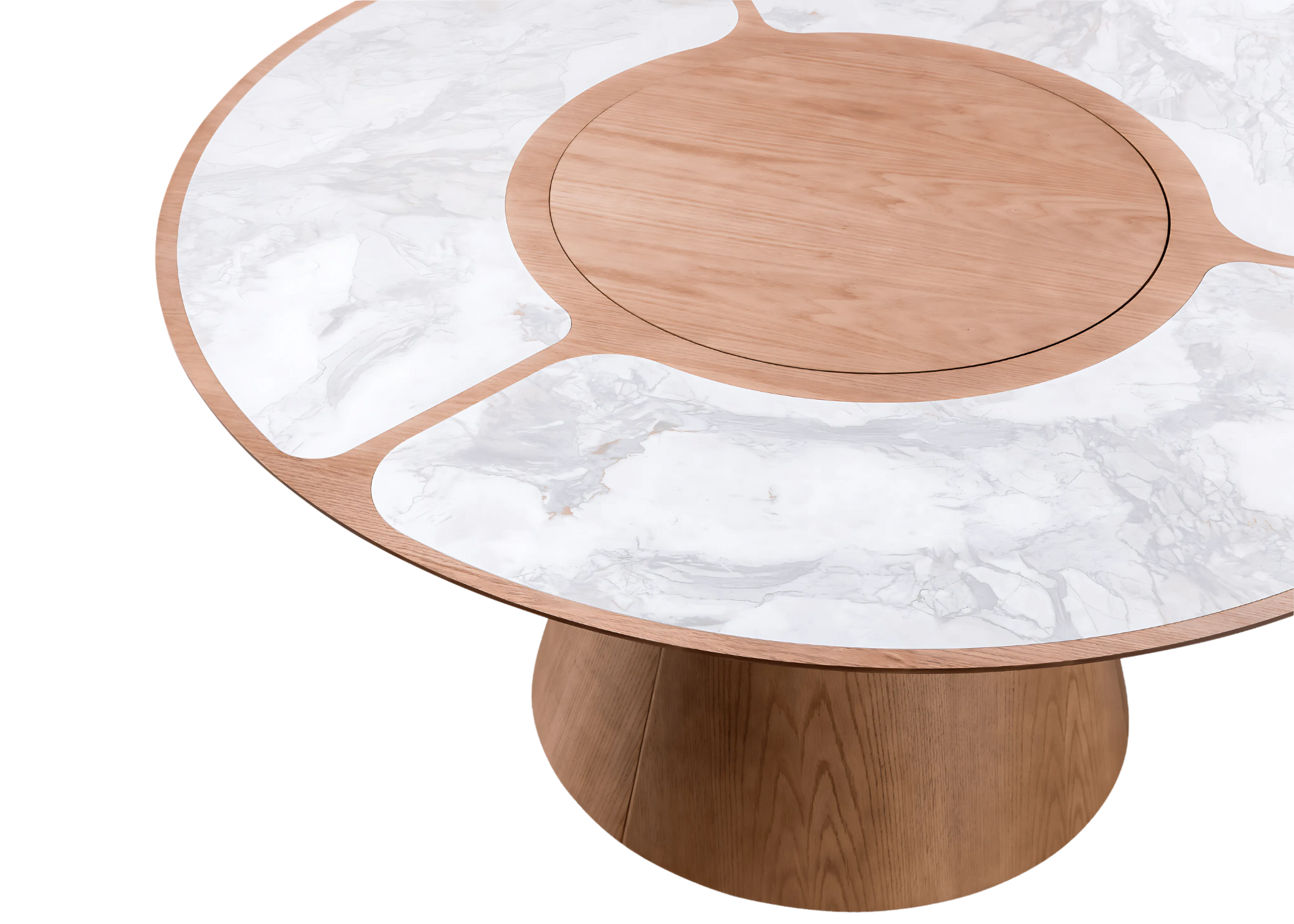 Detalhe da base em lâmina de madeira da Mesa de Jantar Flat.