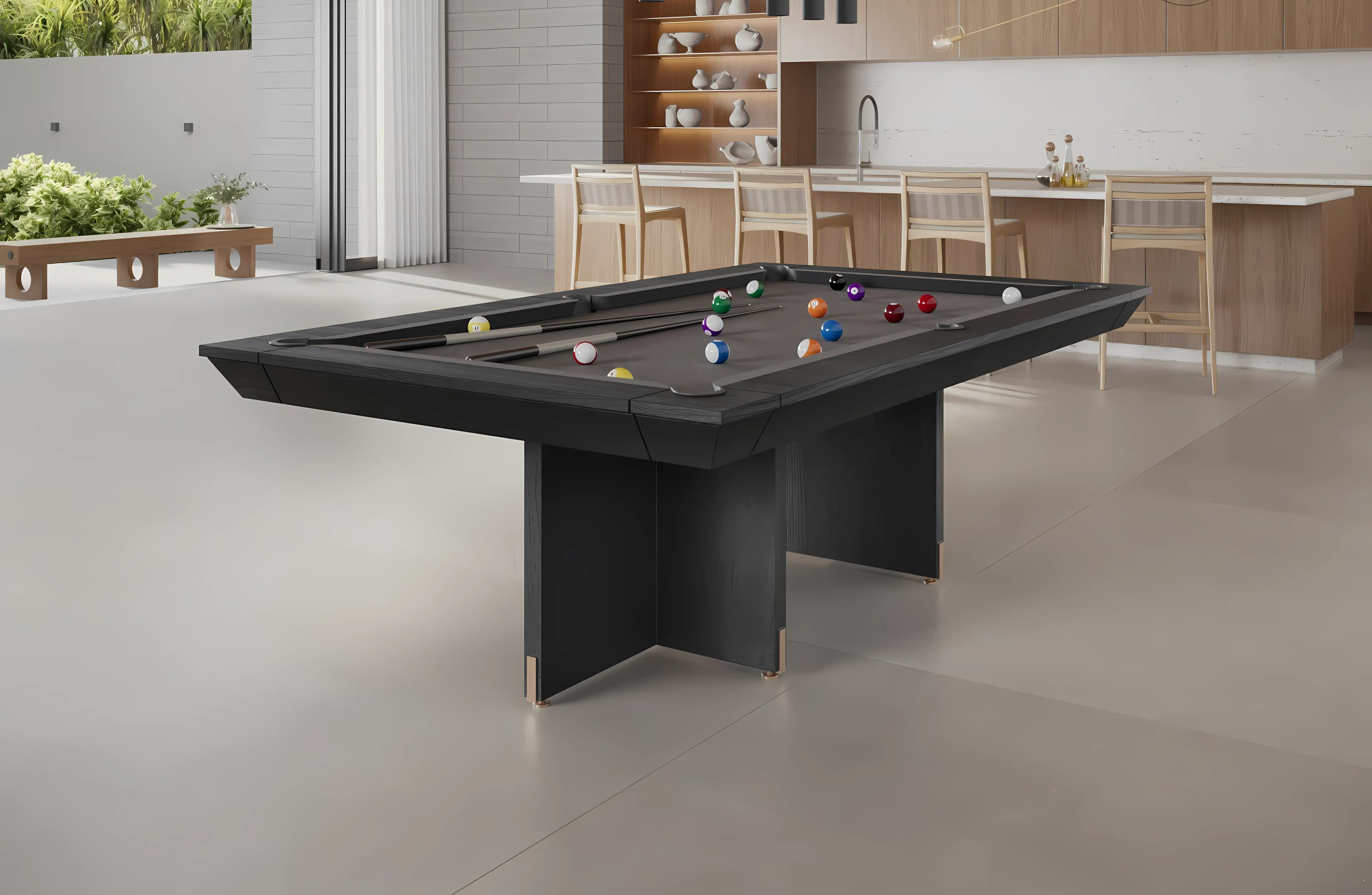 Com a mesa Elegance, o seu espaço ganha uma peça funcional e estilosa, ideal tanto para refeições formais quanto para divertidos jogos de sinuca.