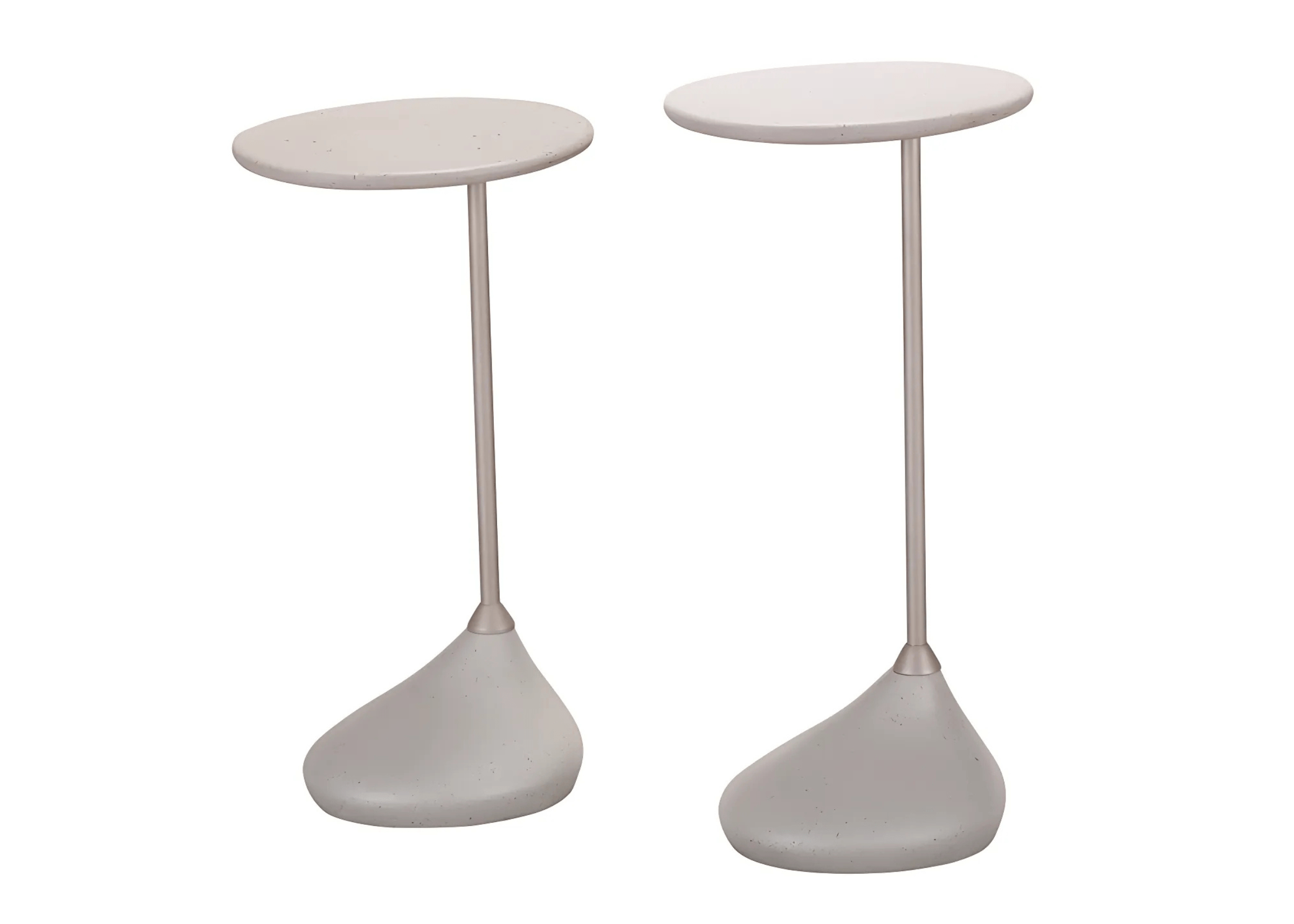 Mesa de Apoio Malu com base assimétrica em cimento tecnológico detalhe da haste em laca.