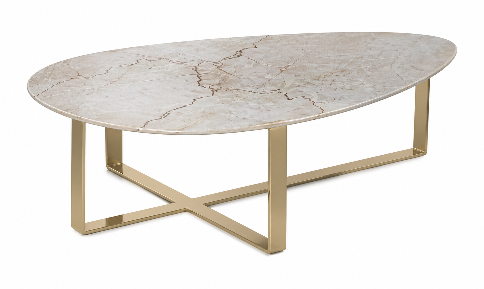 Mesa de Centro Gotta com base em aço inox 304 e design contemporâneo, ideal para salas modernas e sofisticadas.