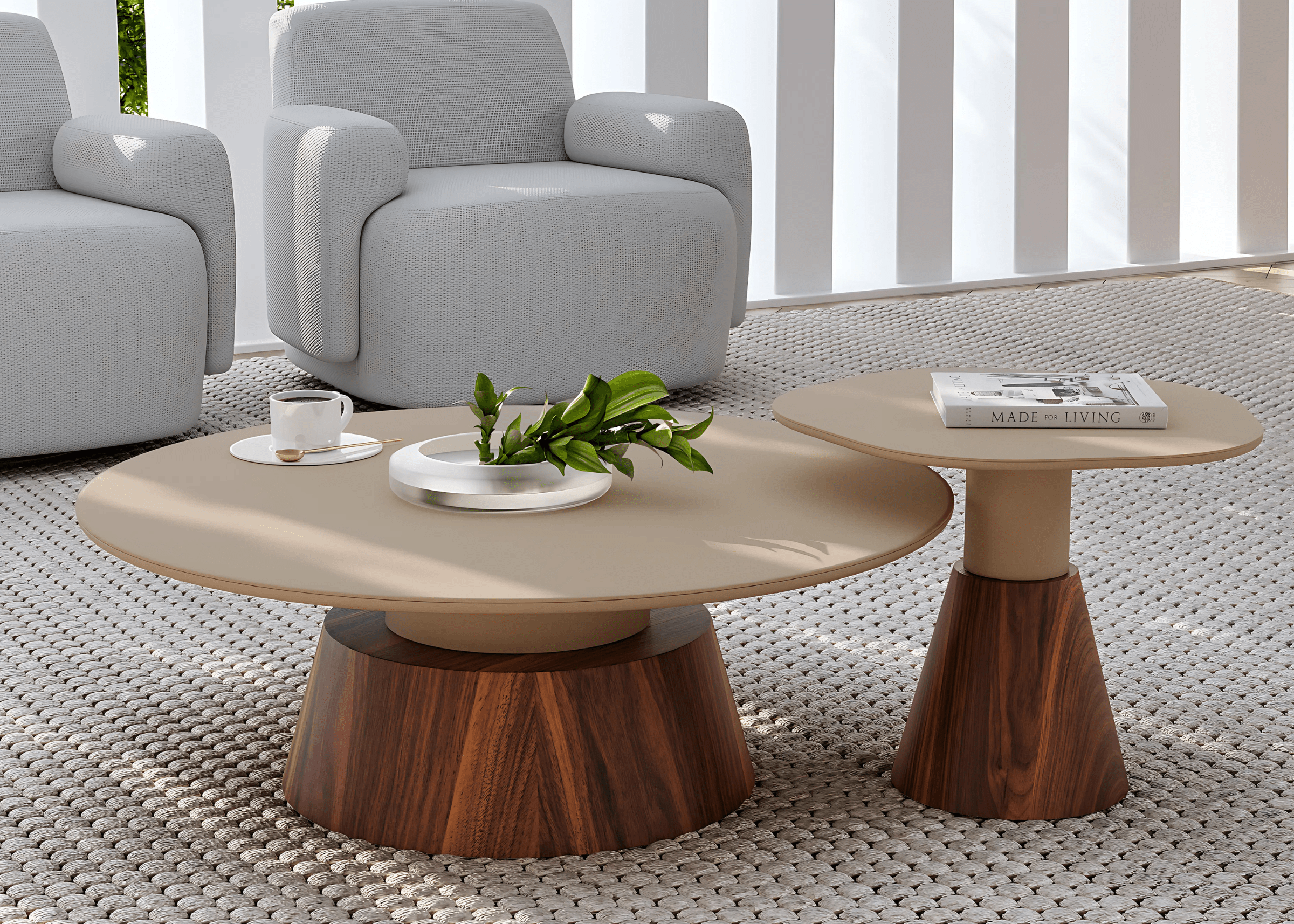 Mesa de Centro Lana compondo sala com móveis elegantes.