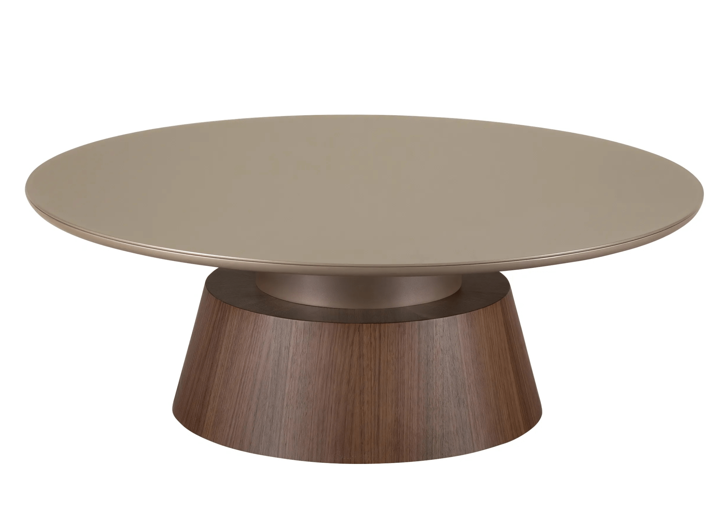 Mesa de Centro Lana com tampo redondo em vidro pintado.