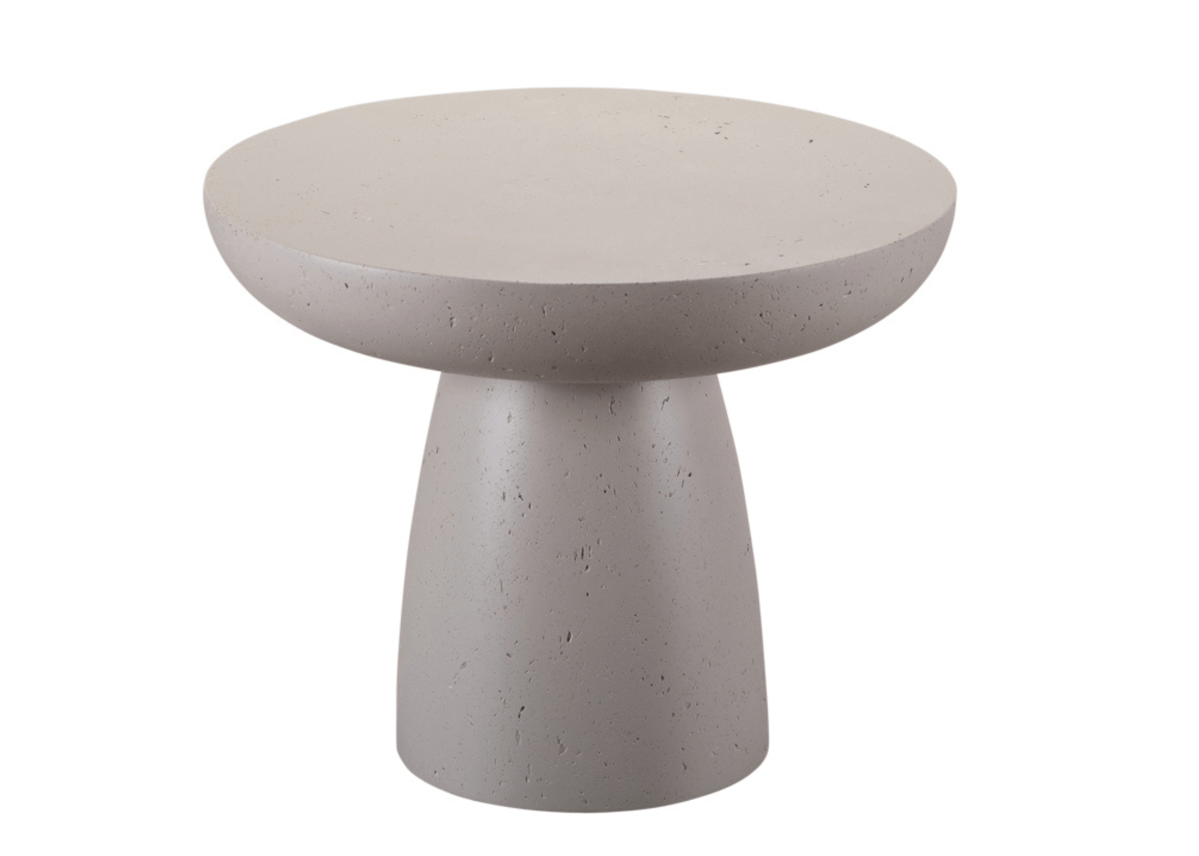 Mesa Peter com acabamento texturizado e formas arredondadas.
