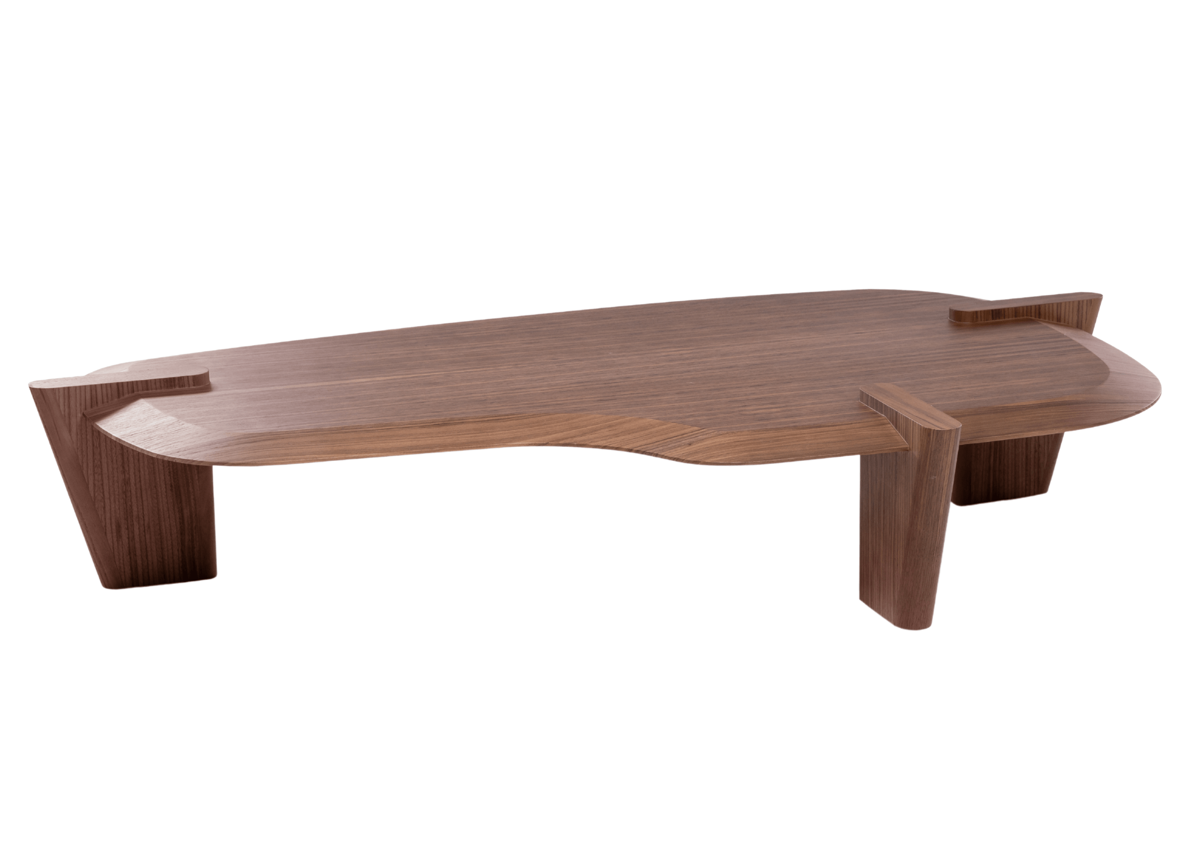 Detalhe da estrutura curva da Mesa de Centro Simple em MDF laminado.