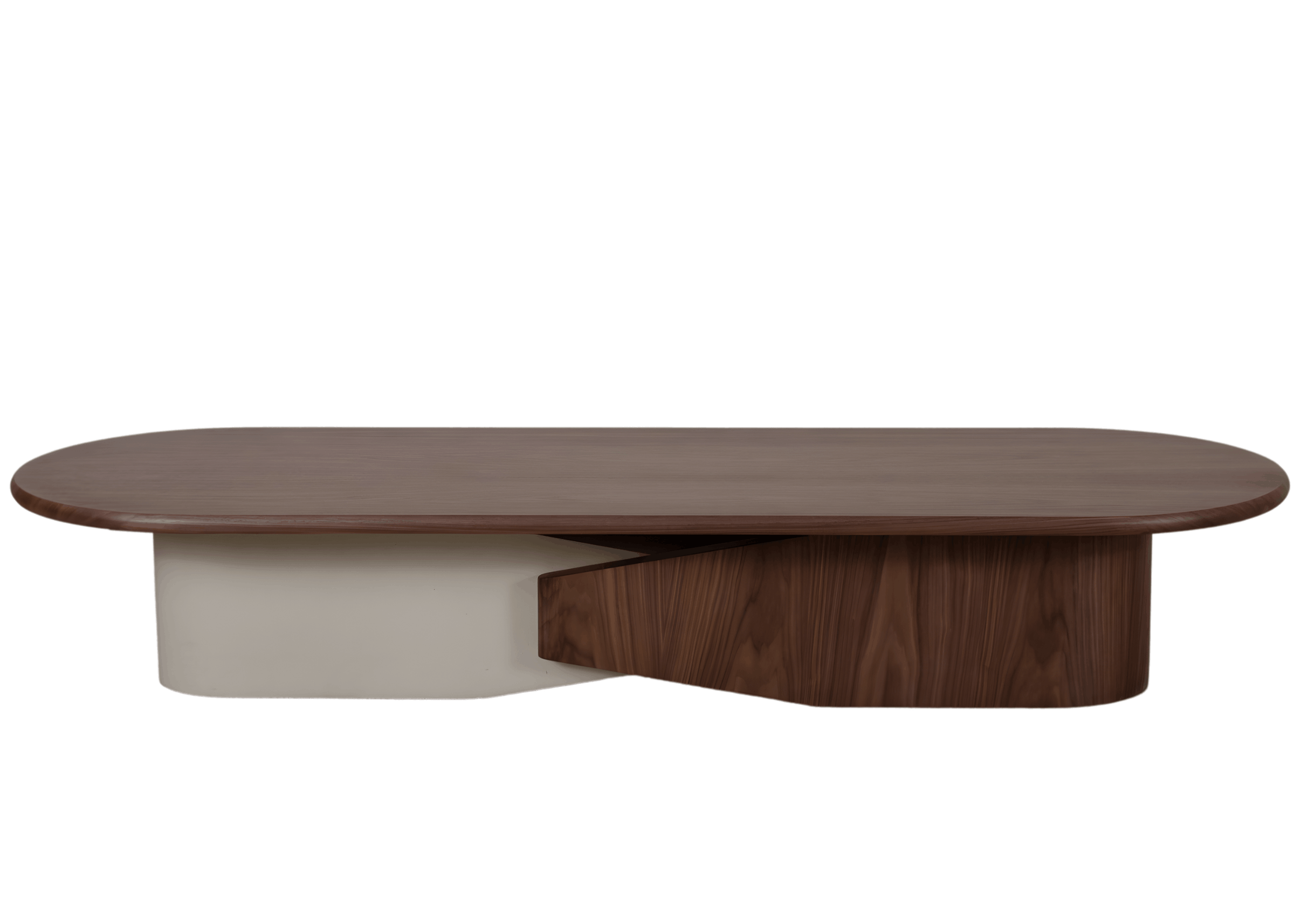 Mesa de Centro Smith com tampo laminado amadeirado e base externa laminada com detalhe interno em laca.