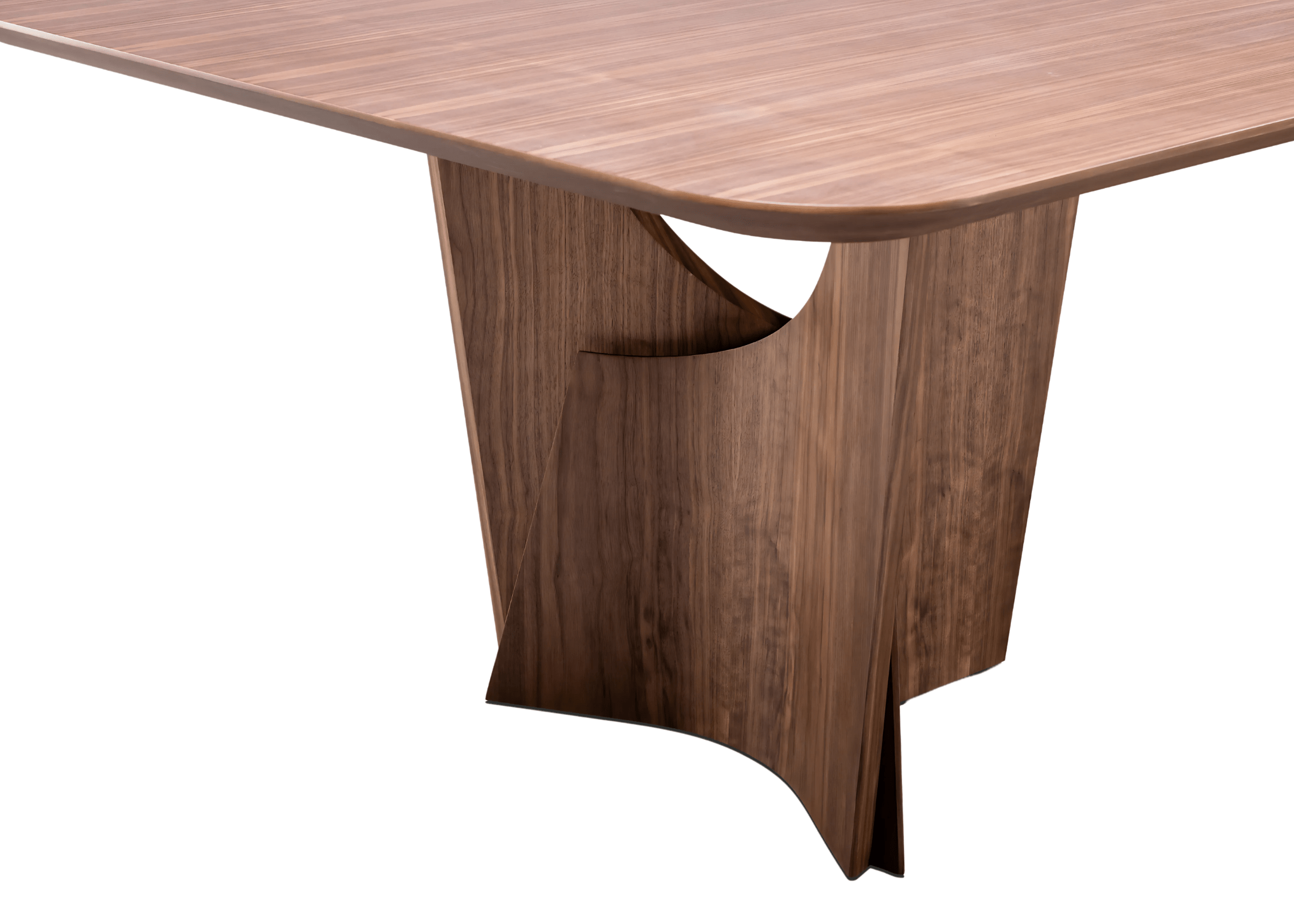 Detalhe da base artística da Mesa Stone em acabamento amadeirado