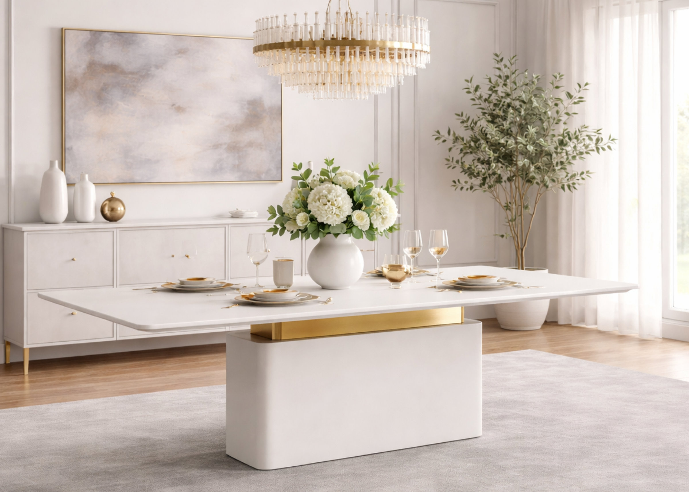Mesa de jantar Favo Slim com design funcional e acabamento elegante para ambientes refinados.