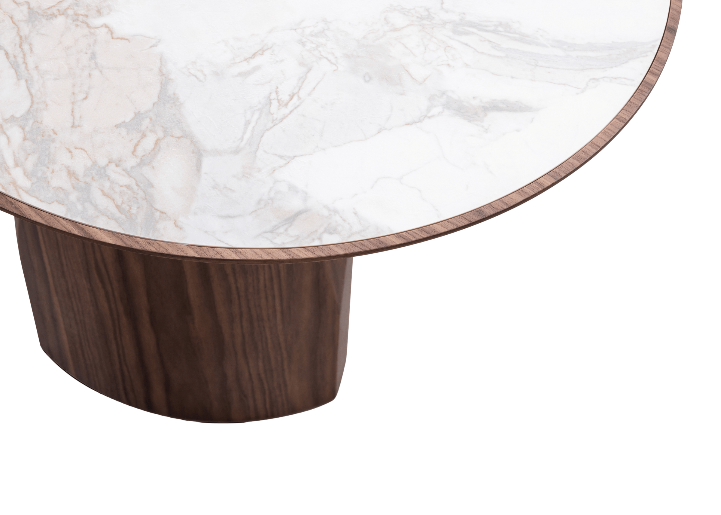 Detalhe do tampo da Mesa Lateral Davi em ts e borda em lamina de madeira