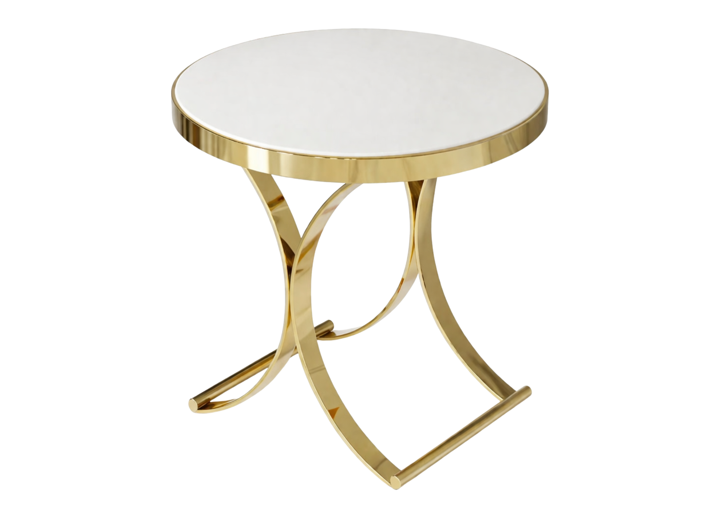 Tampo da Mesa Lateral Europeia em vidro marmorizado, oferecendo uma superfície elegante e marcante para objetos decorativos.