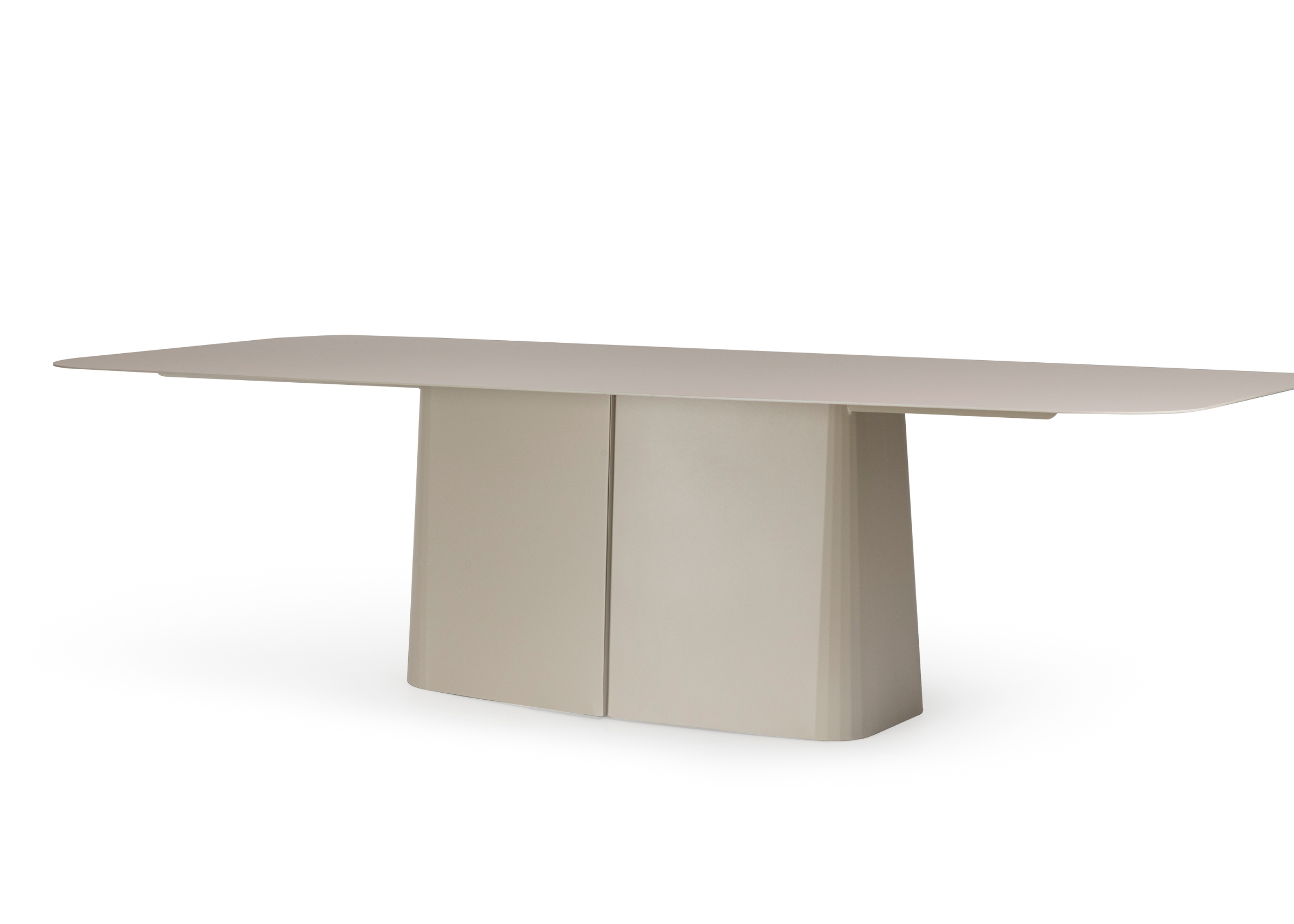 Base central da Mesa Suri em alumínio pintado, estrutura resistente com estética minimalista e sofisticada.