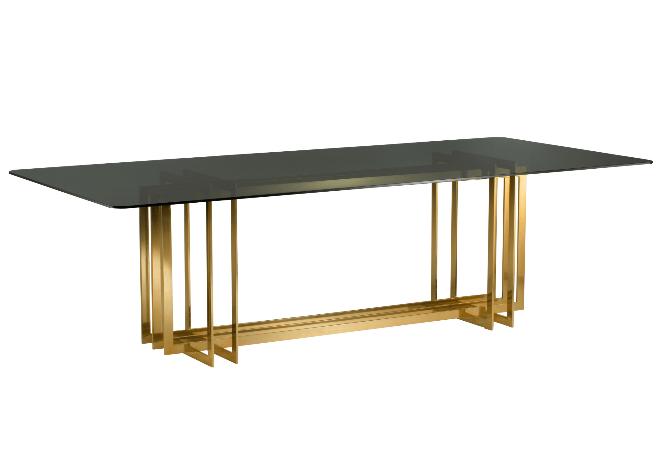 Sofisticação em cada detalhe -Mesa de Jantar Retangular em Aço Inox com vidro fumê Conde