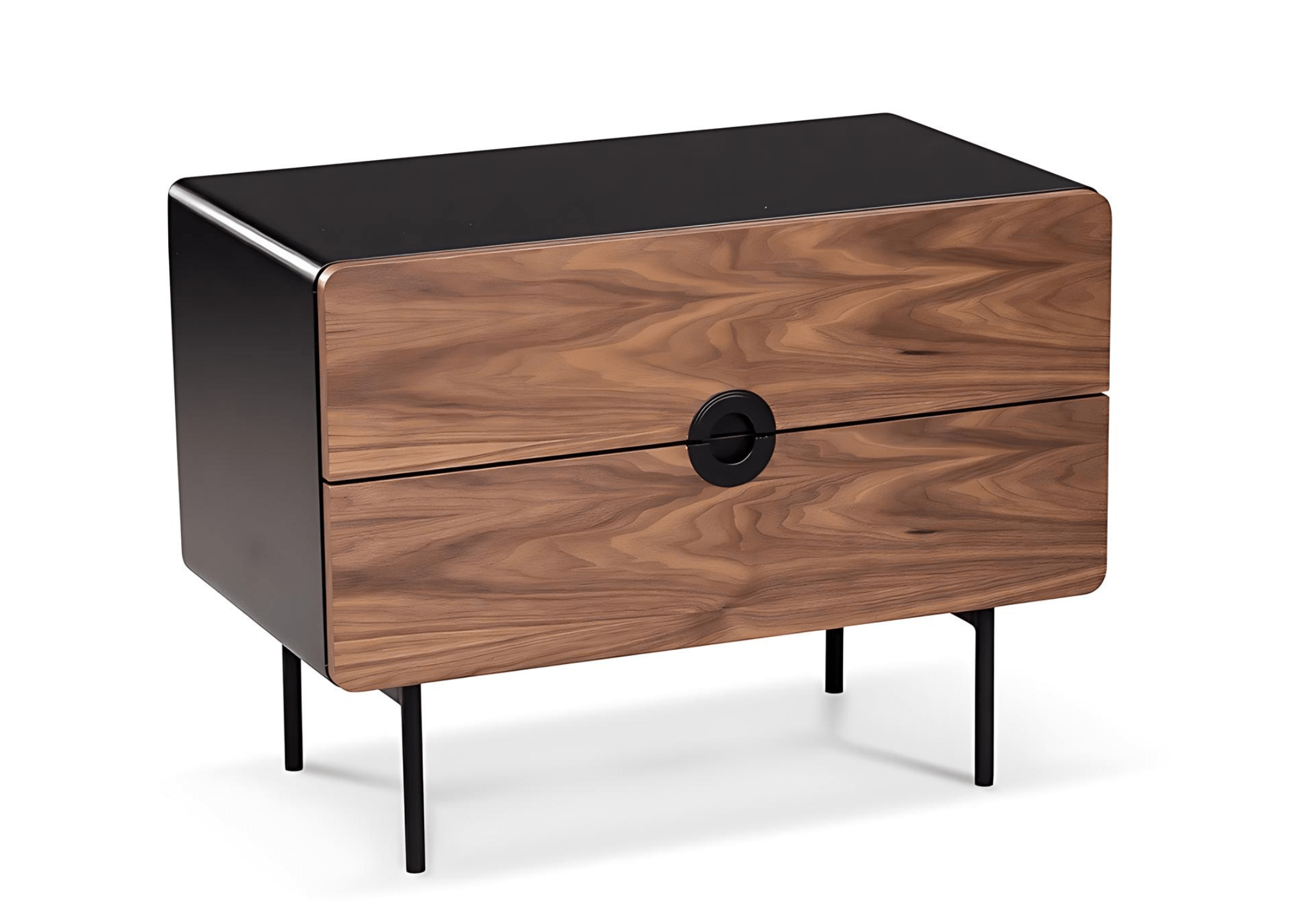 Detalhe das linhas limpas da Mesa de Cabeceira Dressa, mostrando seu design contemporâneo.