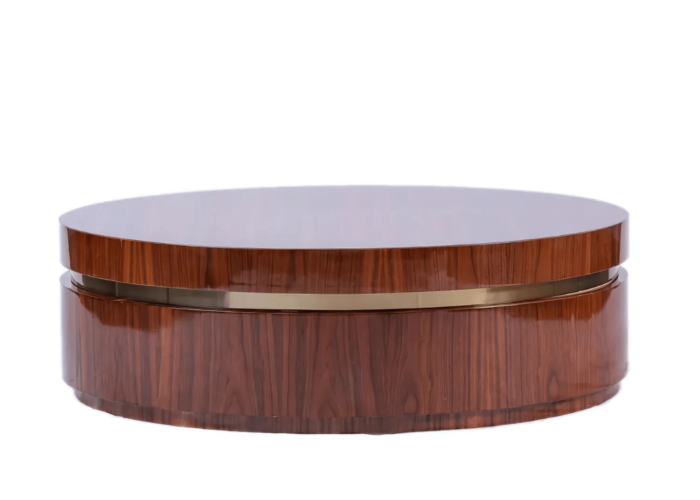 Mesa de Centro redonda com design moderno e sofisticado com detalhe dourado