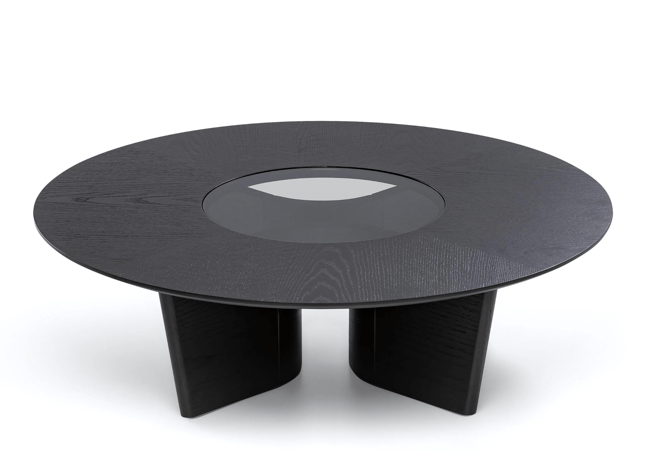 Mesa de Centro Stone com tampo de vidro transparente e base em madeira