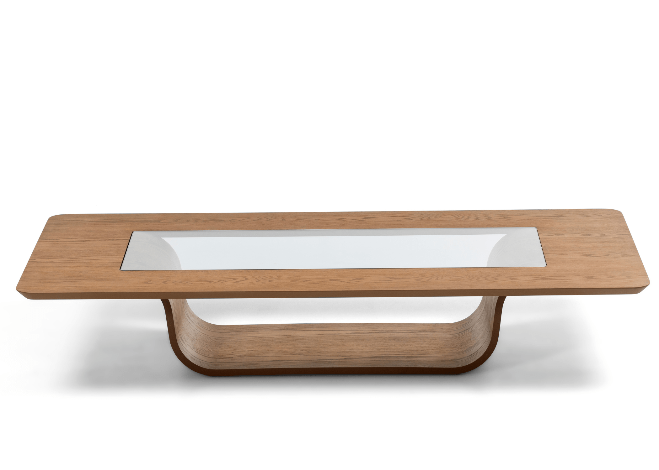 Mesa de Centro Retangular Tina combinando madeira e vidro elegante.