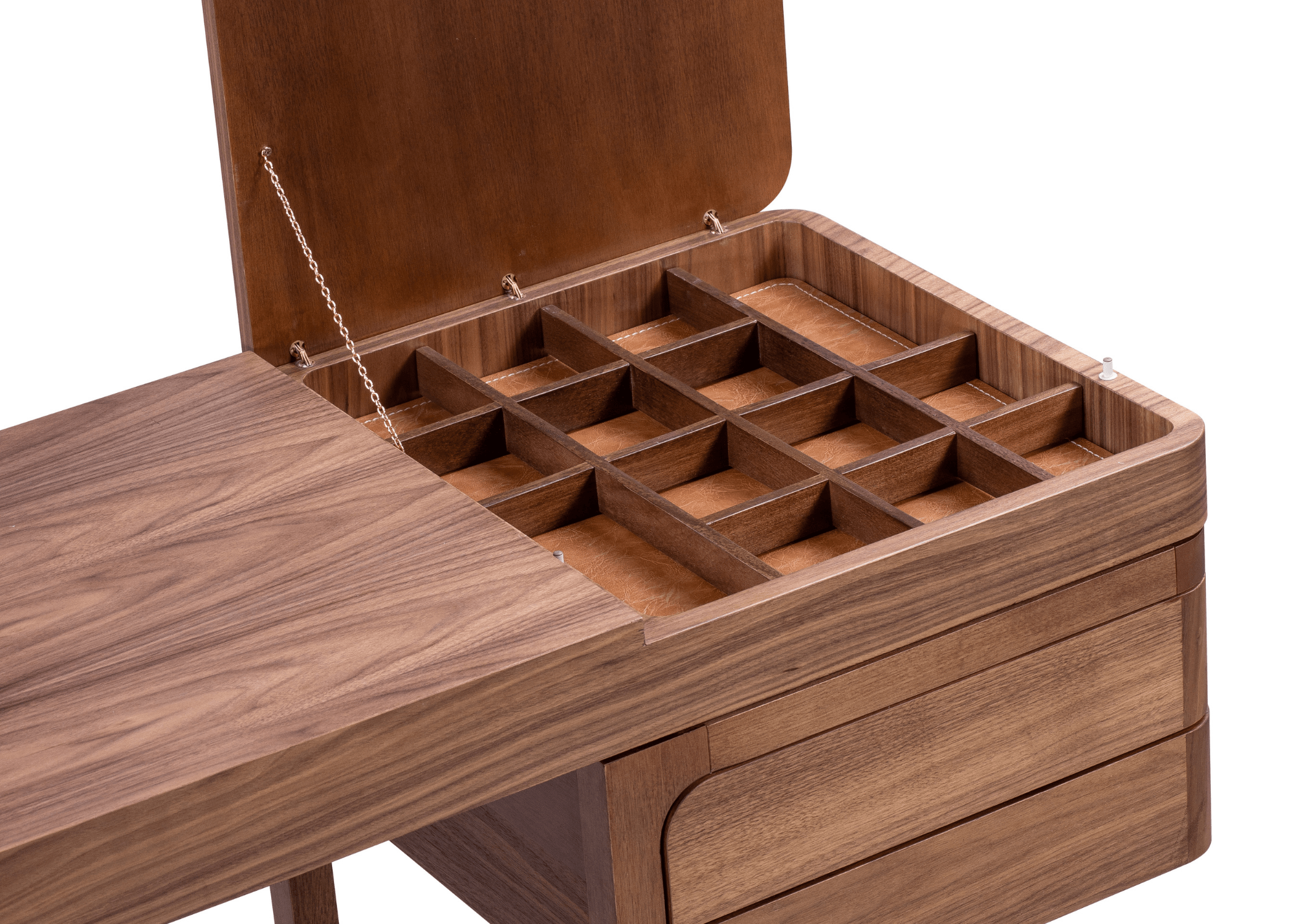 Detalhes em latão dourado: a penteadeira Arthemis eleva sua decoração para outro nível.