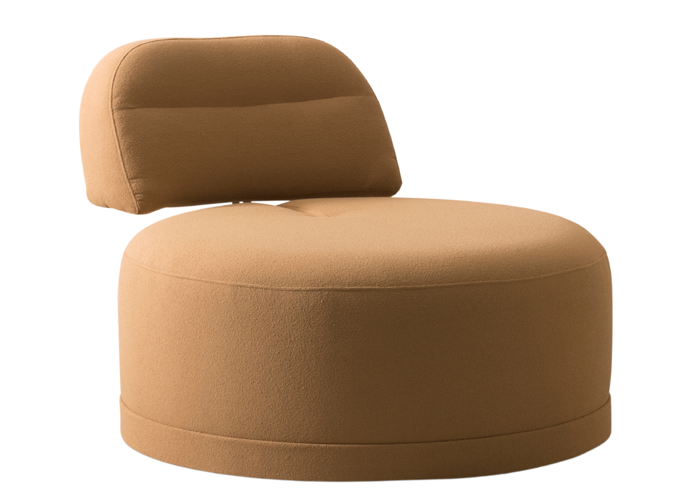 Poltrona Eleganza com design arredondado, estofamento sofisticado e encosto ajustável para maior conforto em ambientes contemporâneos.