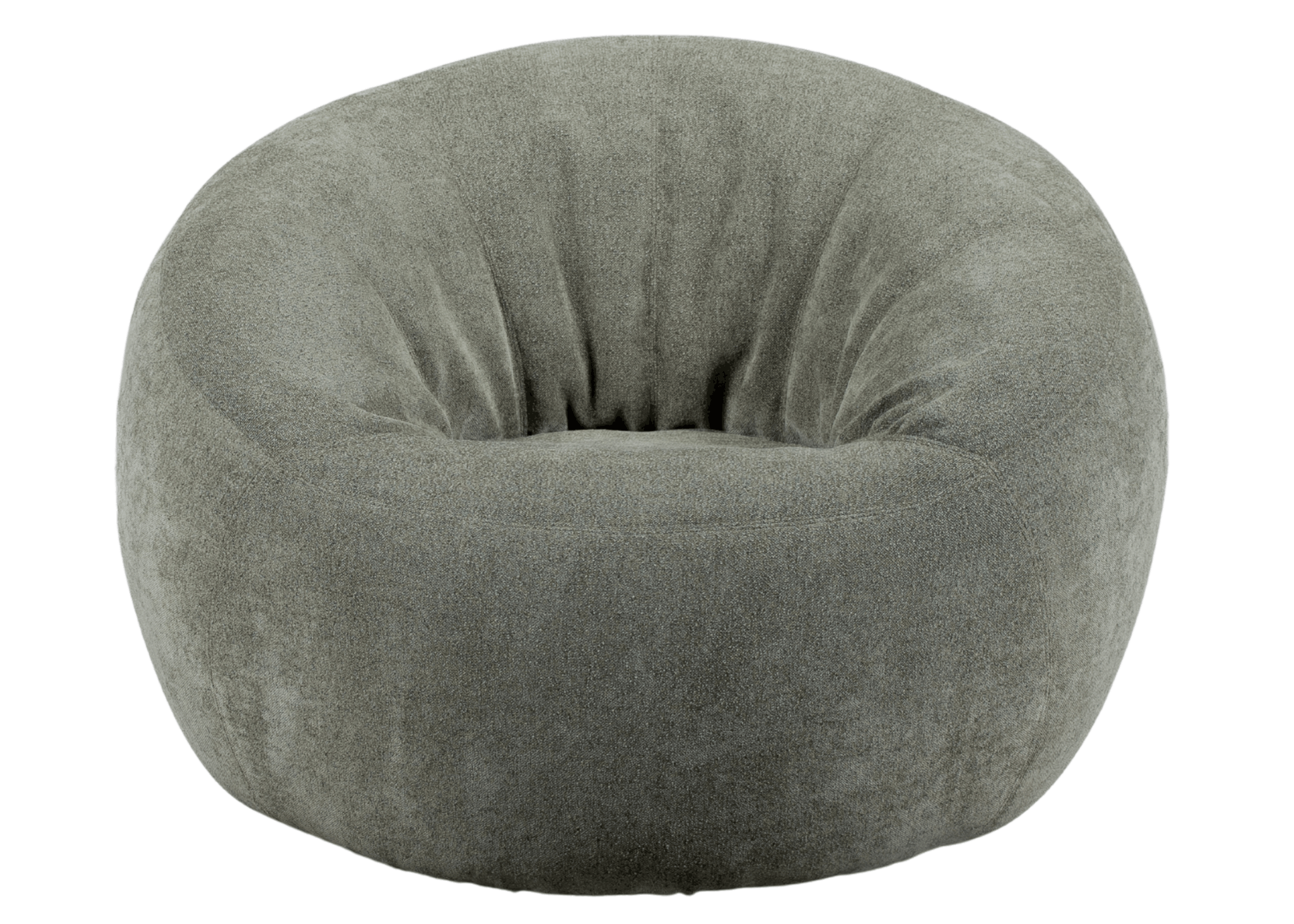 Poltrona Giratória Ravi com design arredondado, encosto envolvente e estofado em tecido verde de toque macio.